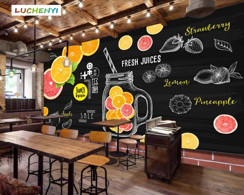 Fresh Juice Sketched On Chalkboard Background