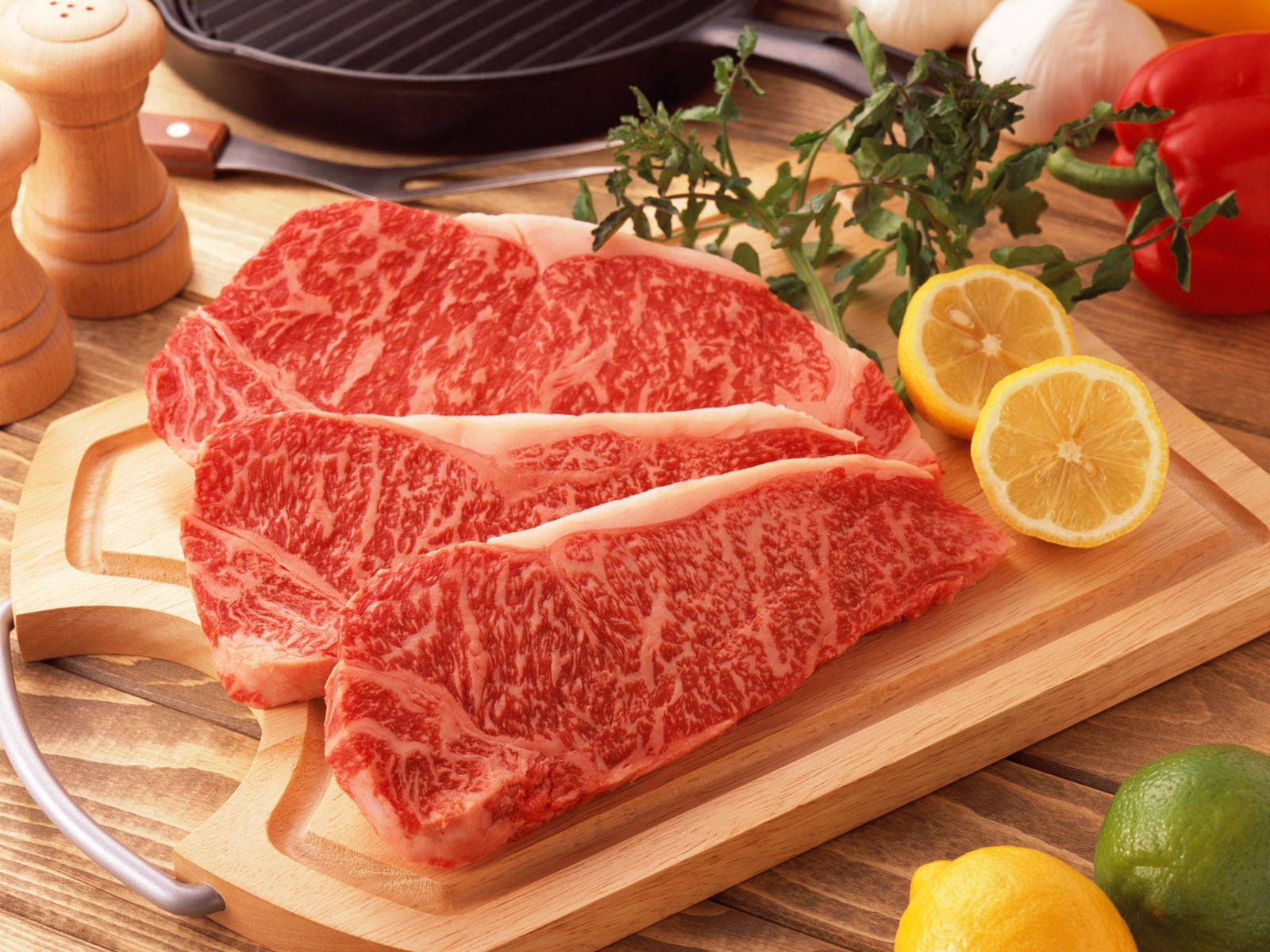 Fresh Kobe Beef On Wooden Cutting Board