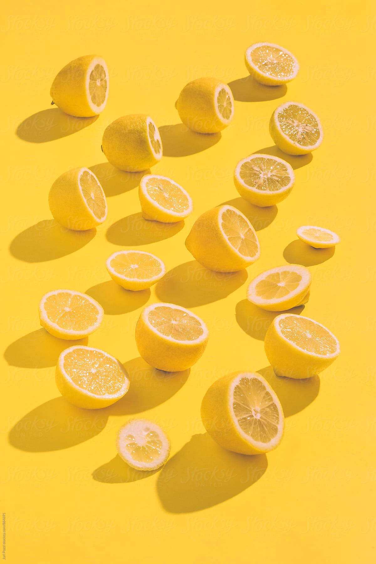 Fresh Lemon Sliced Yellow Background