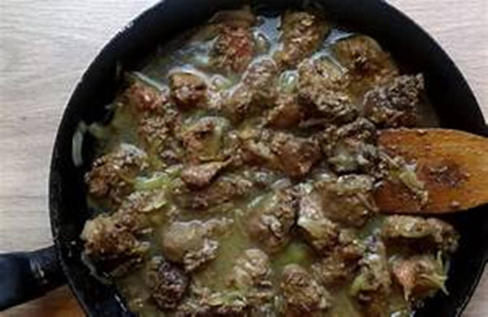 Fresh Liver Stew Cooking In A Skillet