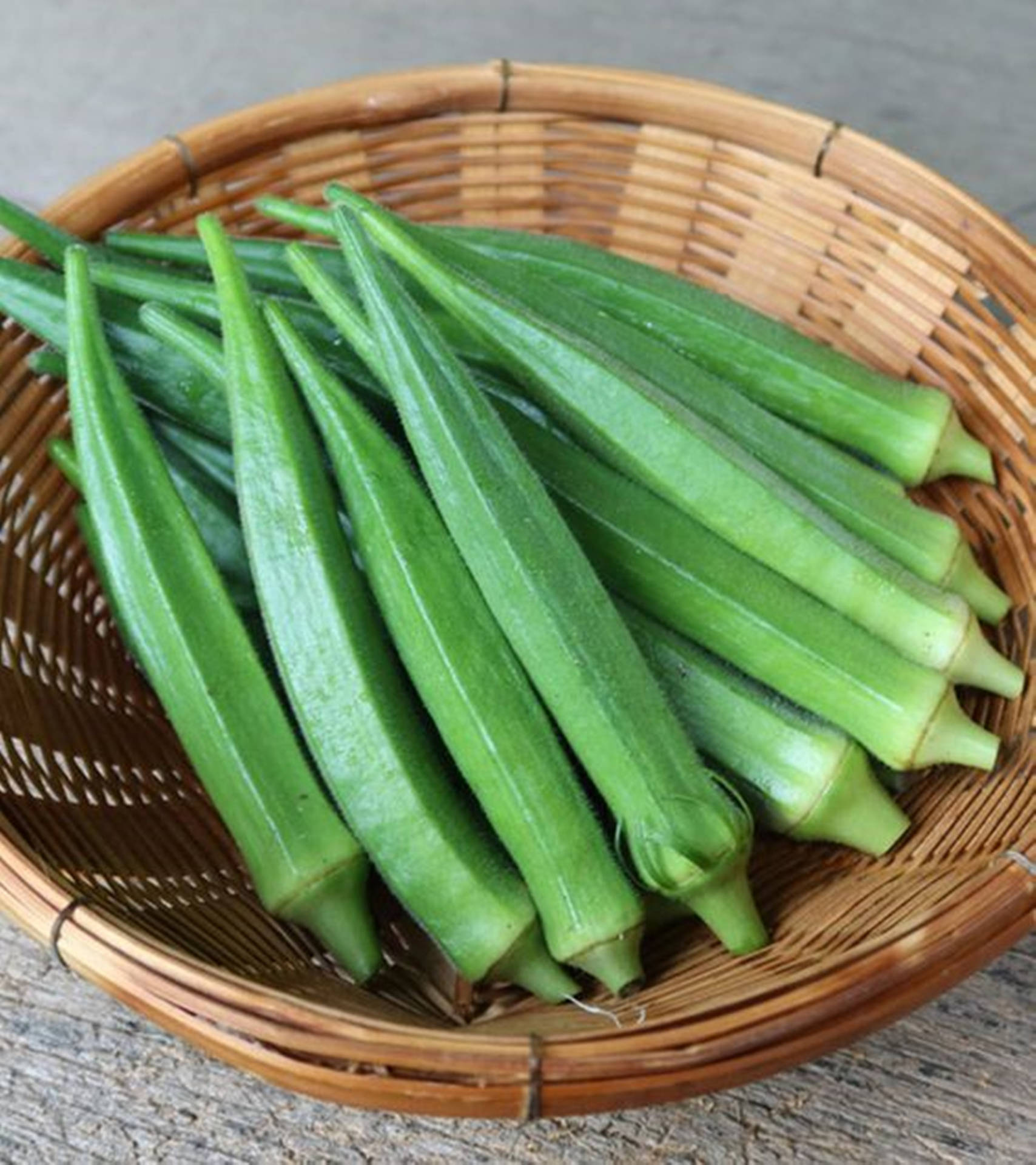 Fresh Okras In Basket Background