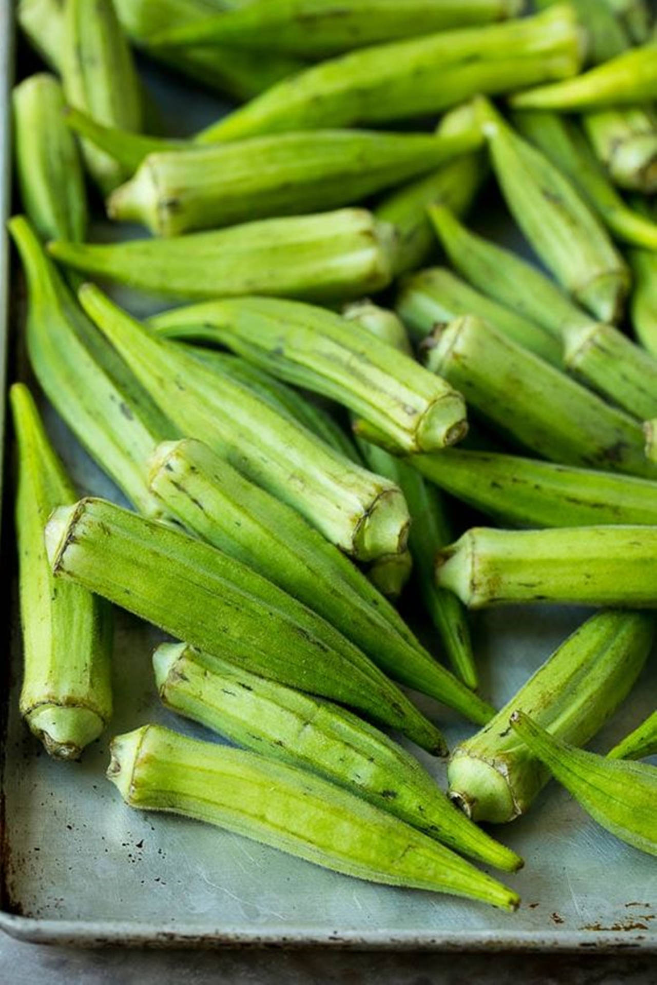 Fresh Okras In Food Tray Background