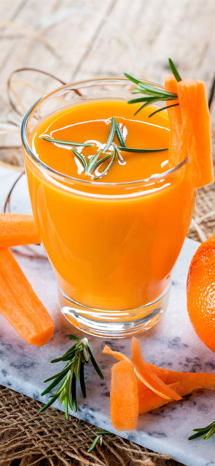 Fresh Orange Juice With Rosemary Background