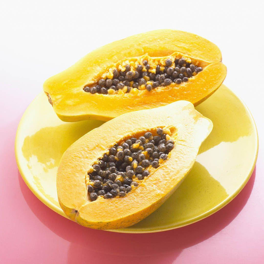 Fresh Papaya Fruit On Yellow Plate Background