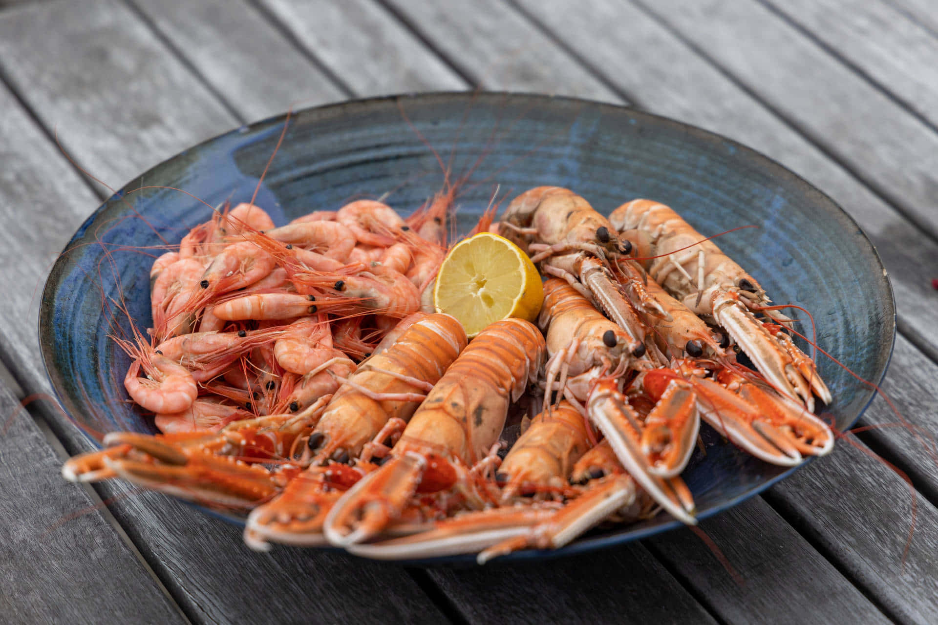 Fresh Prawnsand Langoustineson Plate Background