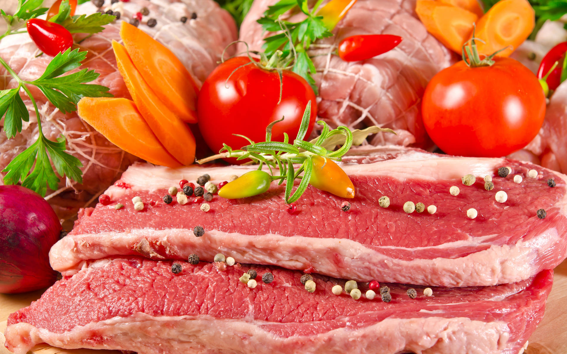 Fresh Red Beef Meat With Spices Background