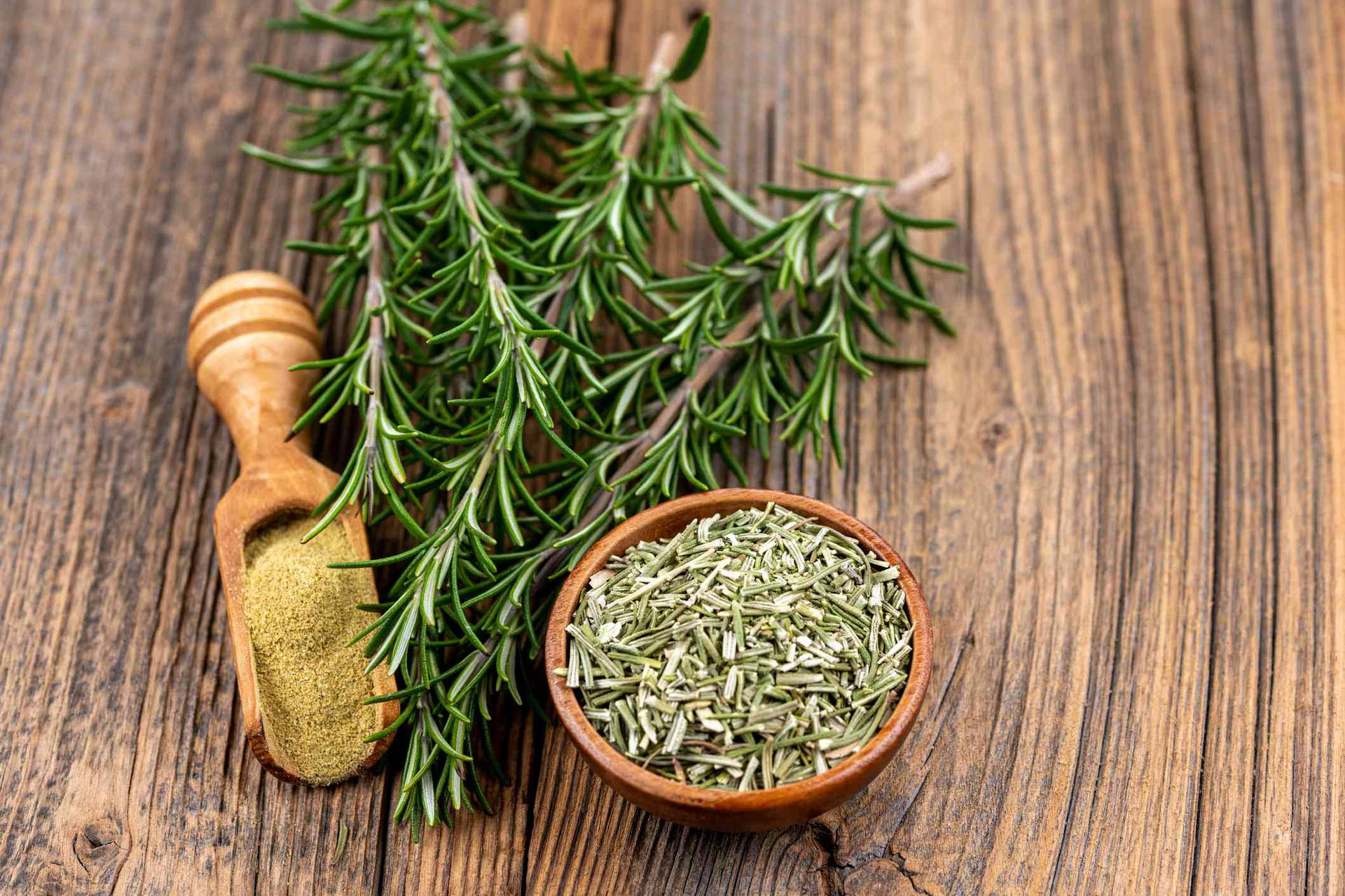 Fresh Rosemary Bundles Prepared In A Bowl Background