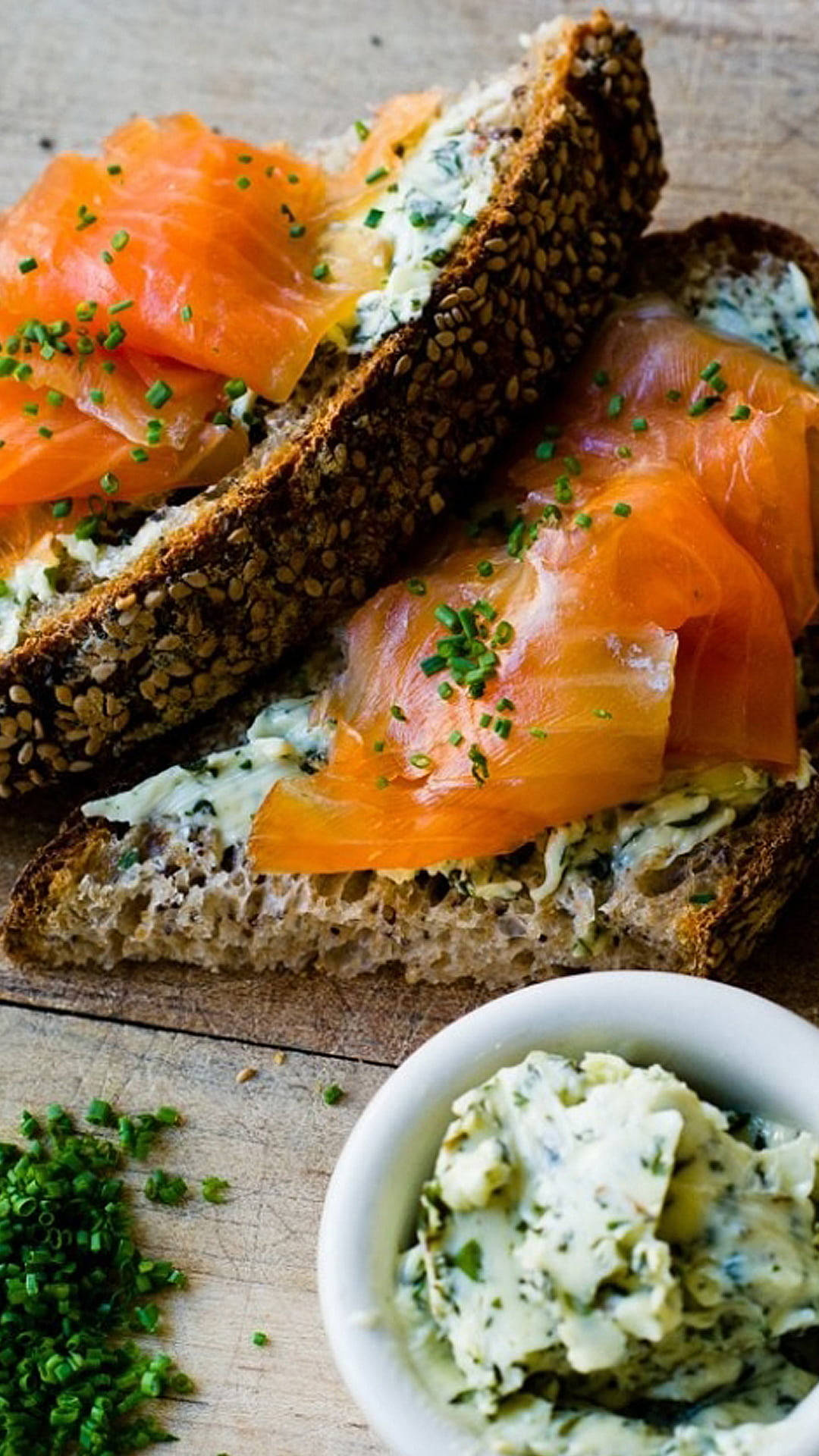 Fresh Salmon Slices On Whole Wheat Bread Background