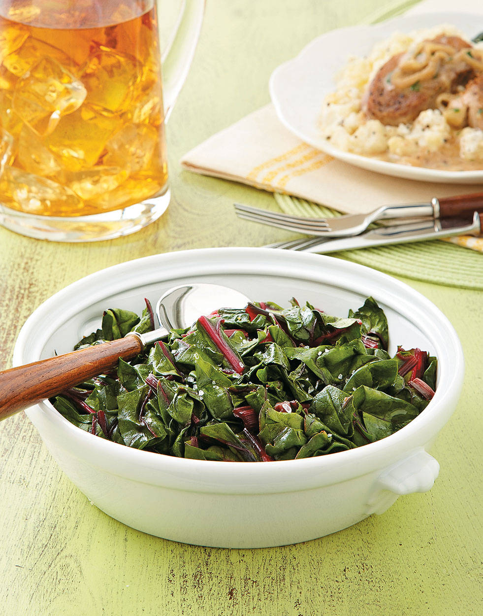 Fresh Sauteed Swiss Chard In A Casserole Pan Background