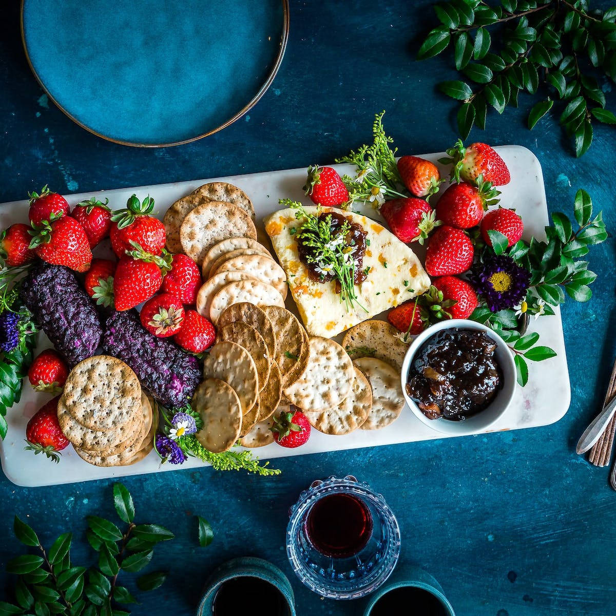 Fresh Strawberries With Homemade Biscuits Dish Background