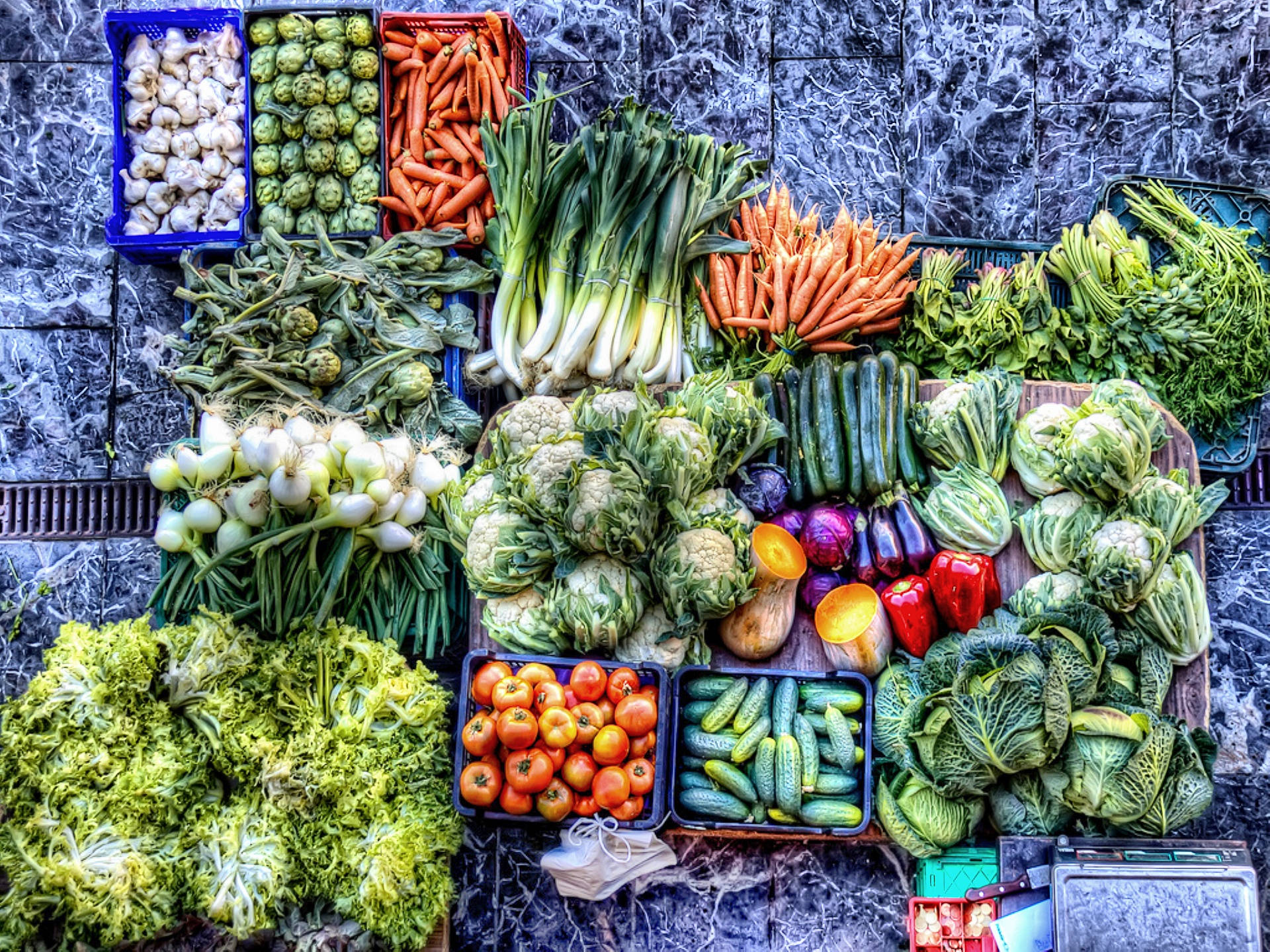 Fresh Vegetables Displayed At Local Farmer's Market Background