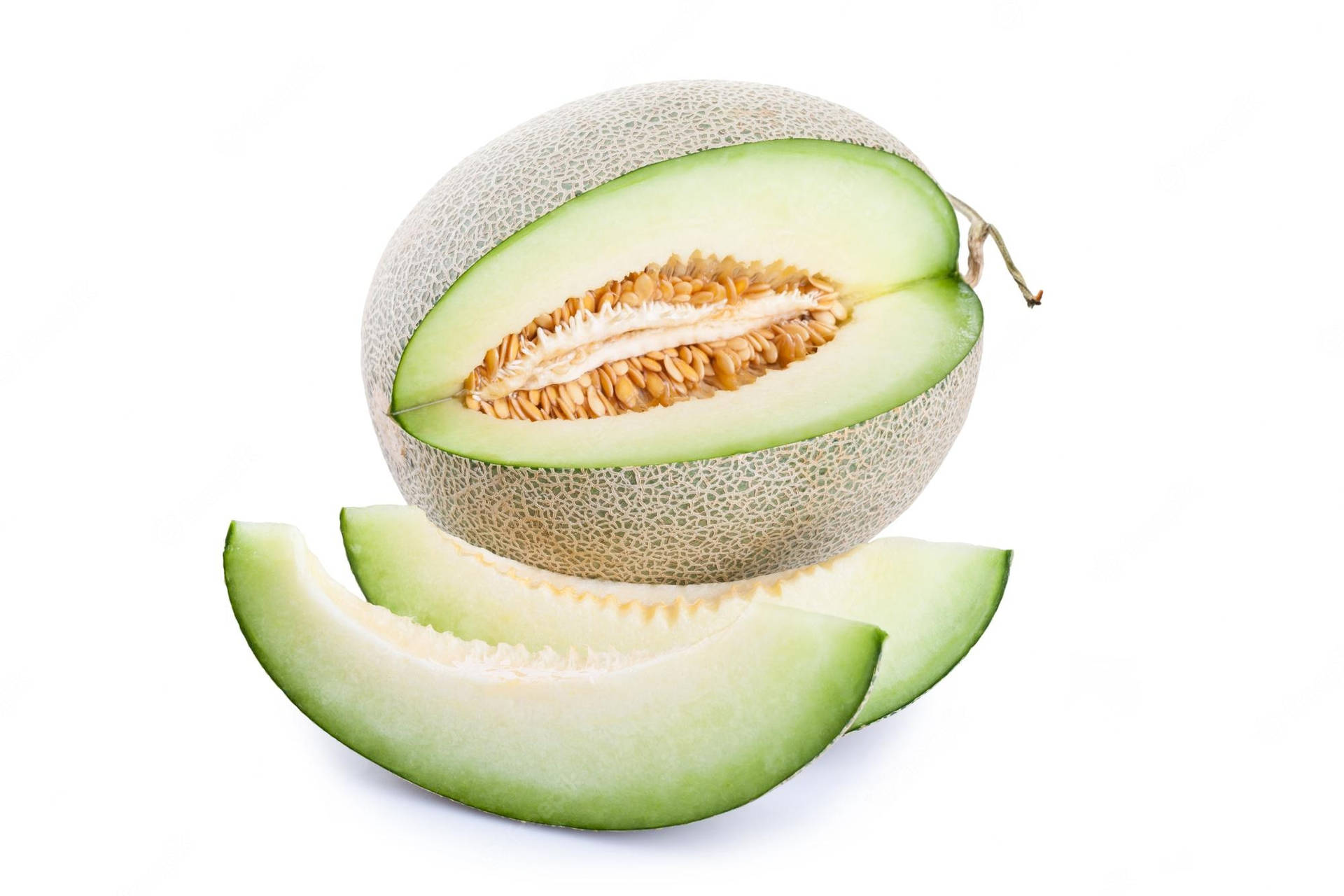 Freshly Cut Honeydew Melon On A Cutting Board Background