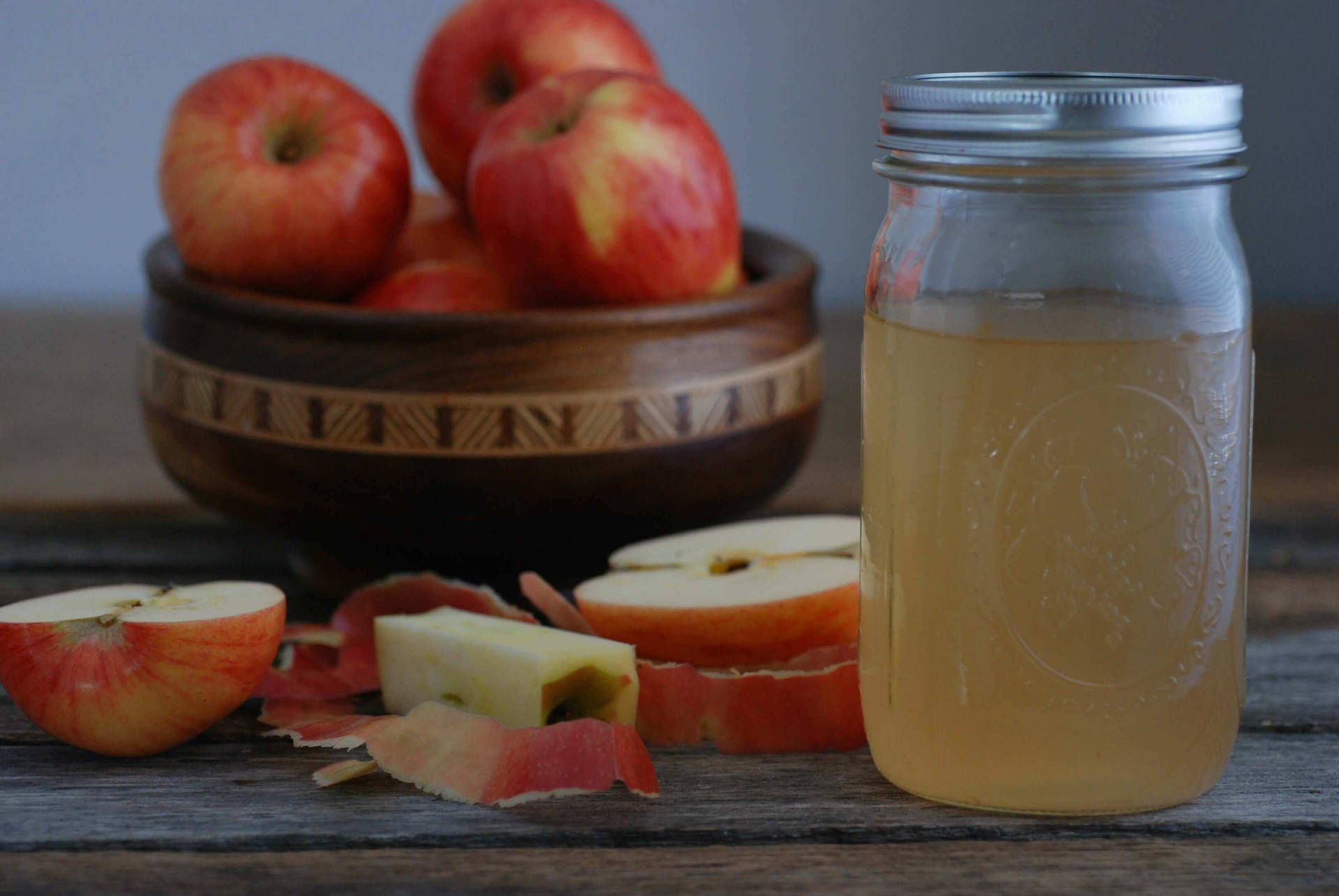 Freshly Made Diy Apple Cider Vinegar In A Jar Background