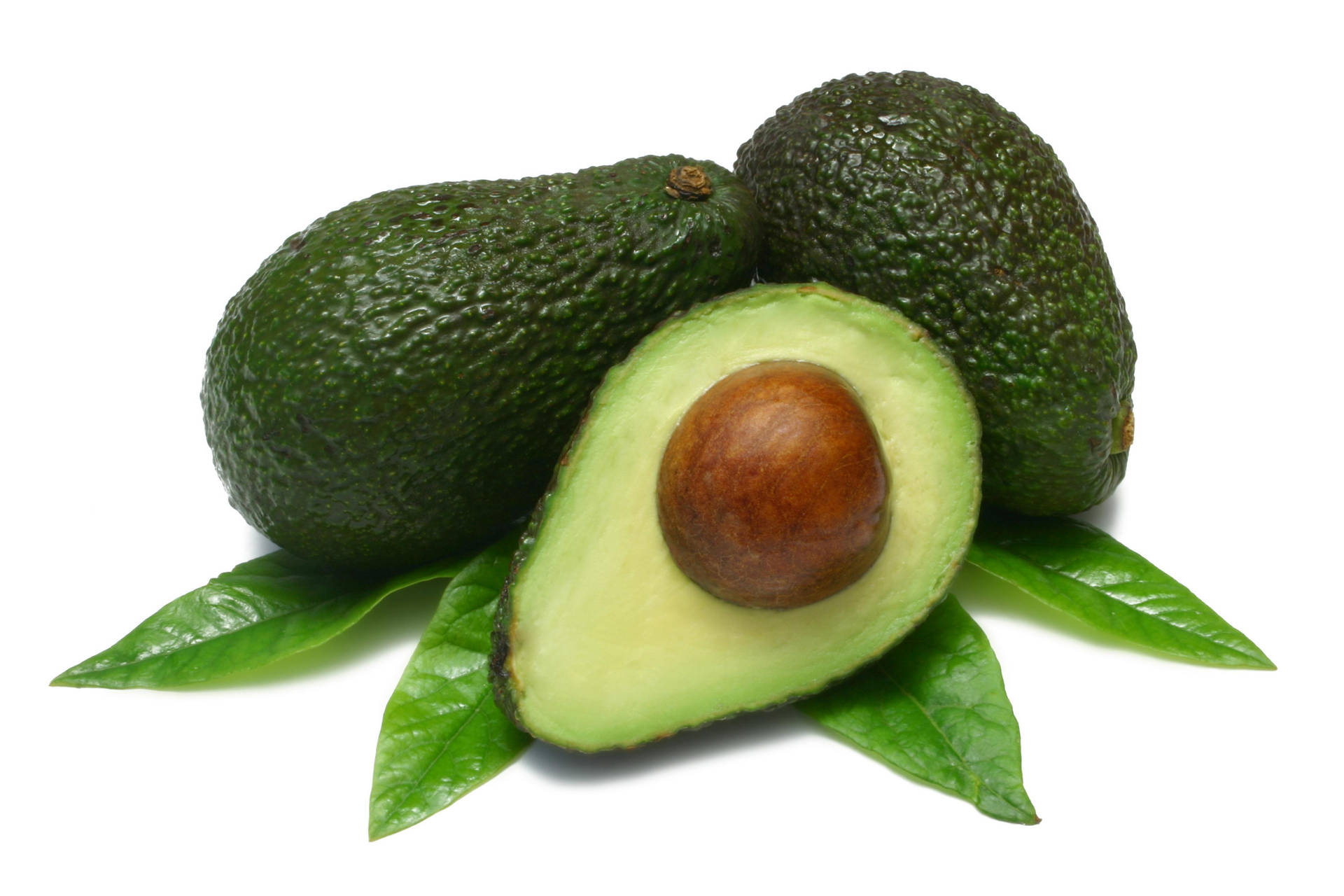 Freshly Picked Avocados With Leaves Background