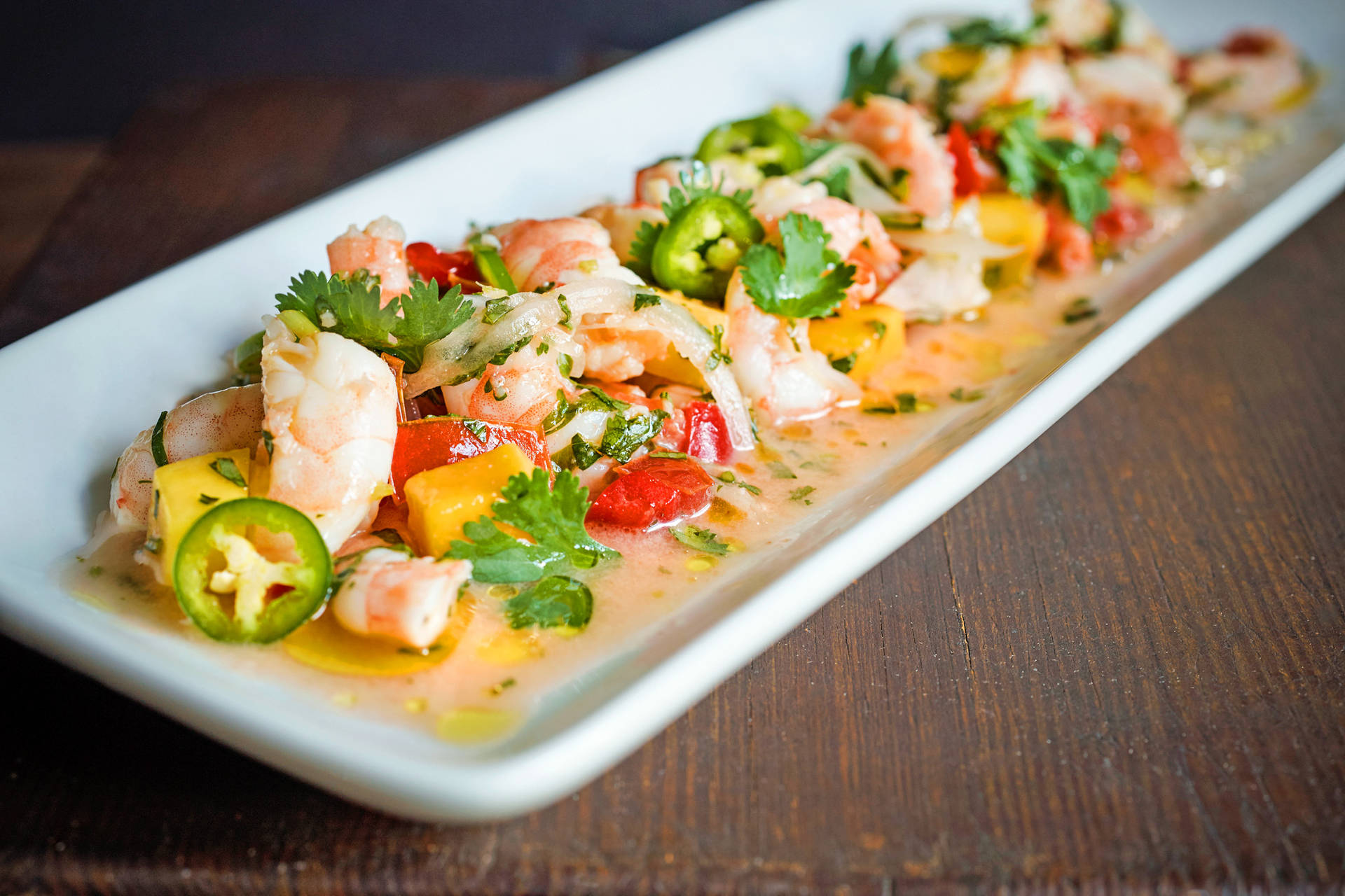 Freshly Prepared Chili Fish Ceviche On A Long Platter