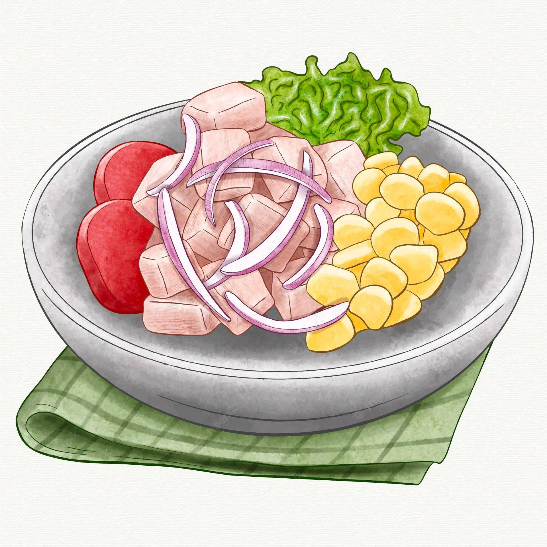 Freshly Prepared Unmixed Ceviche In A Bowl Background