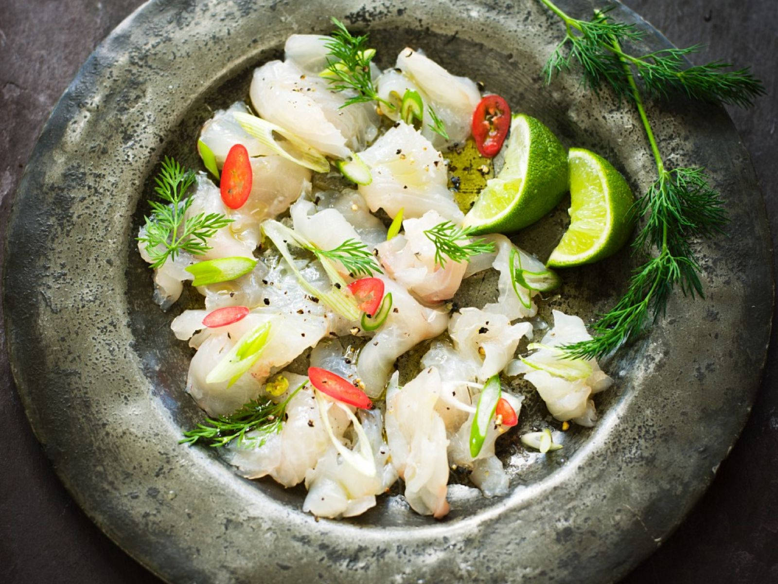 Freshly Prepared Zesty Ceviche On Stone Platter