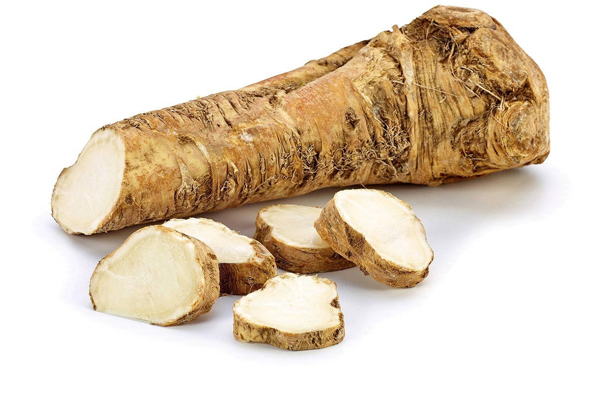 Freshly Sliced Horseradish On White Background