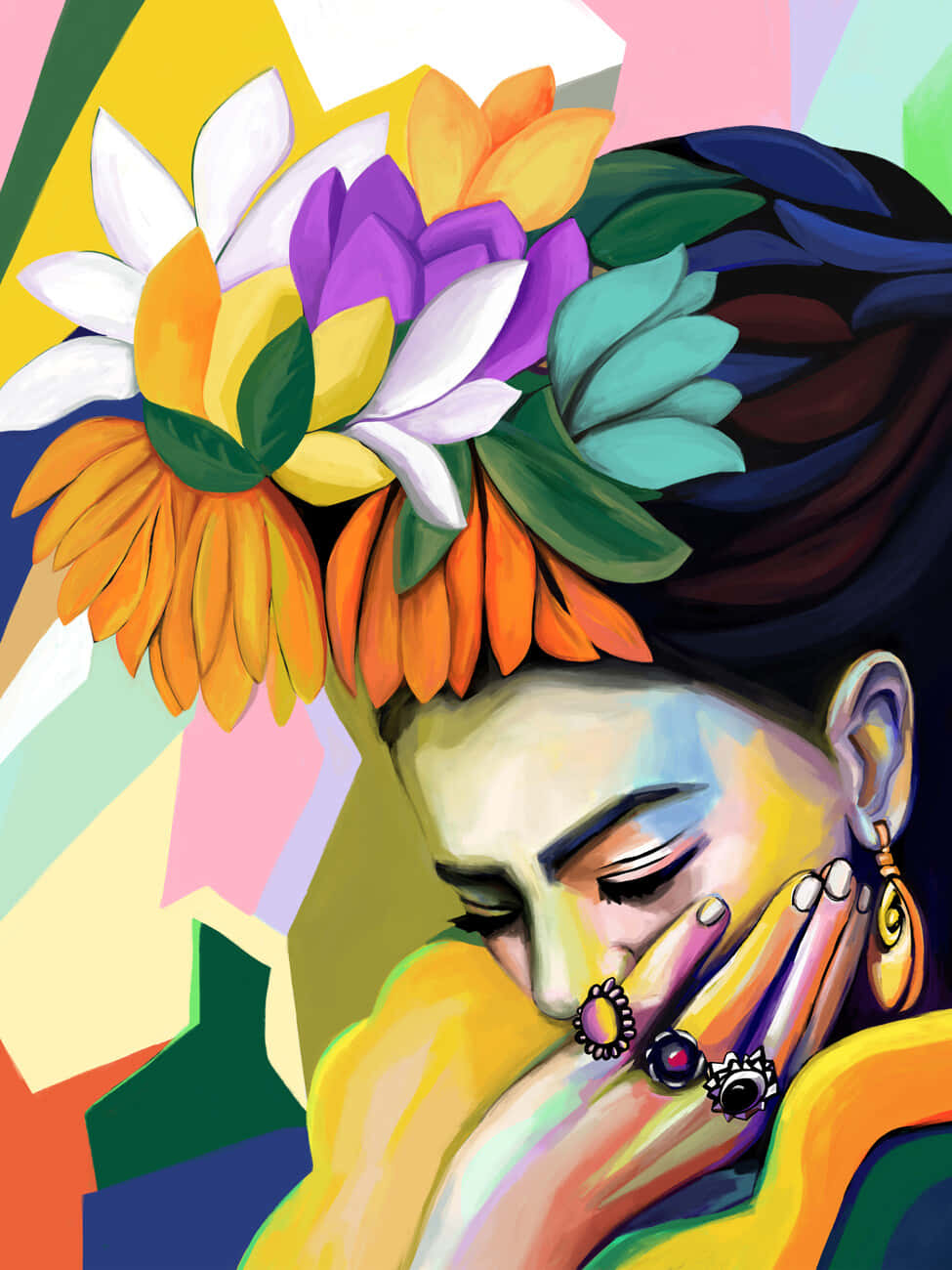 Frida Kahlo Inspired Mexican Woman Artwork Background