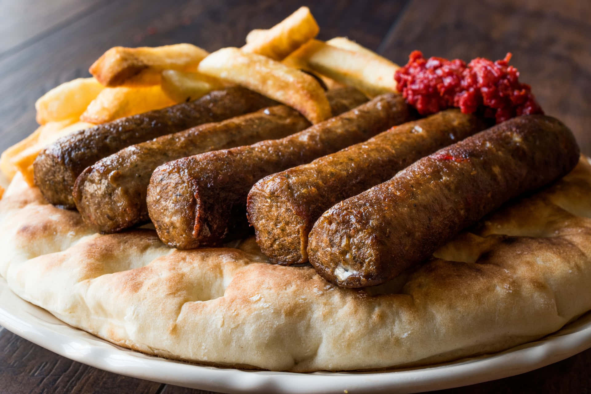 Fried Ćevapi With Fries Background