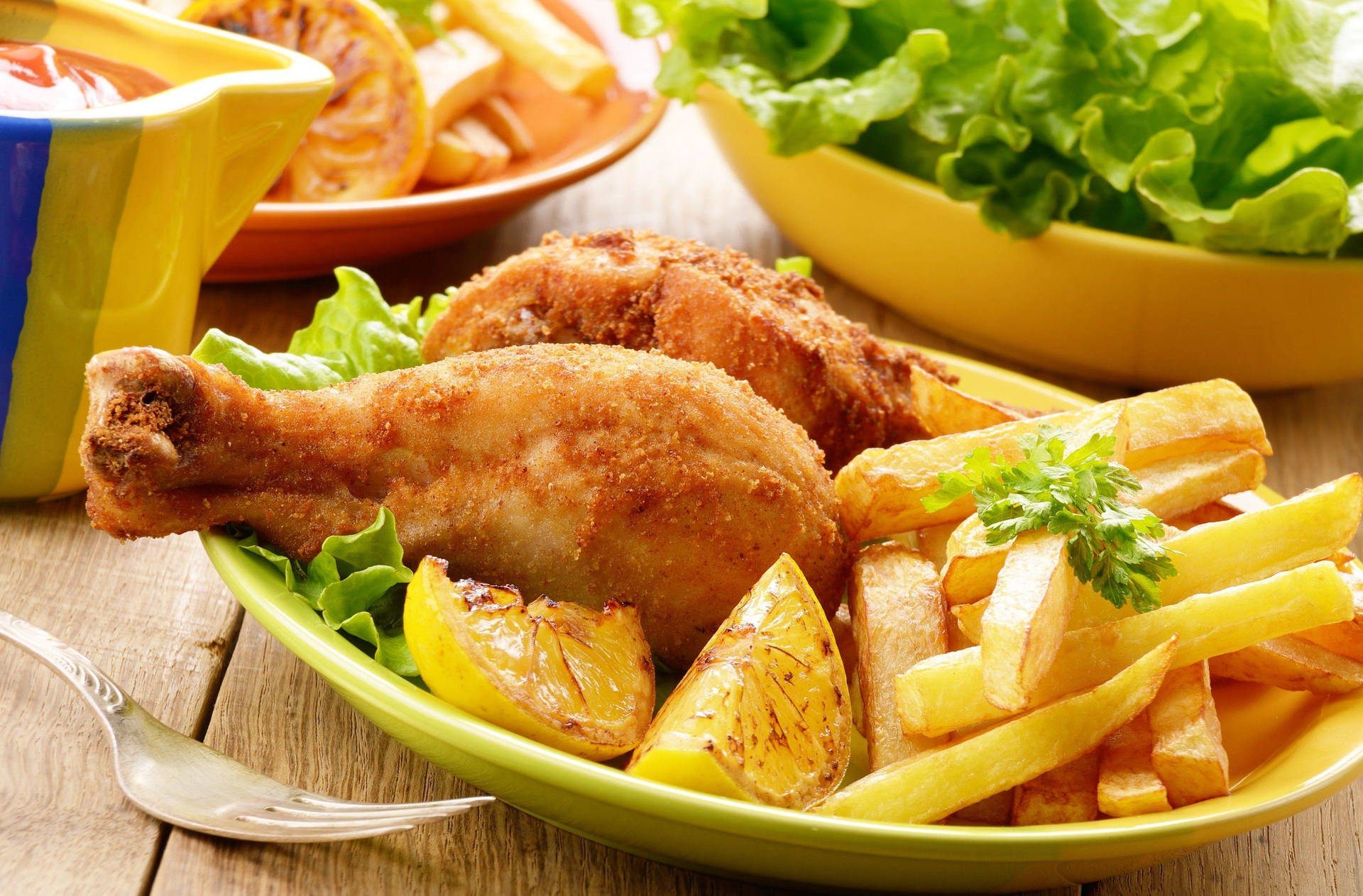 Fried Chicken And Fries Dish Background