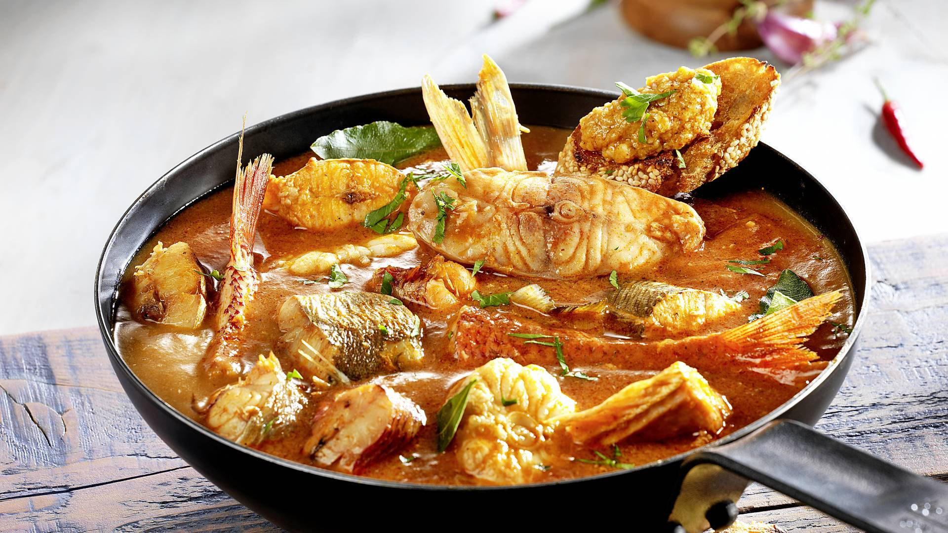 Fried Red Scorpionfish Bouillabaisse Dish Background