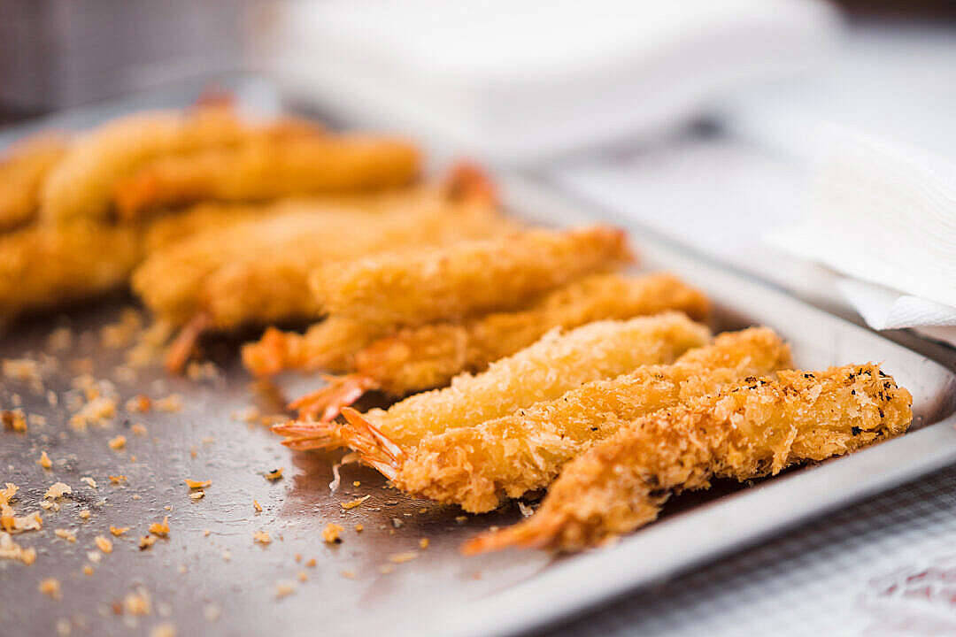 Fried Seafood Prawns Food Desktop Background