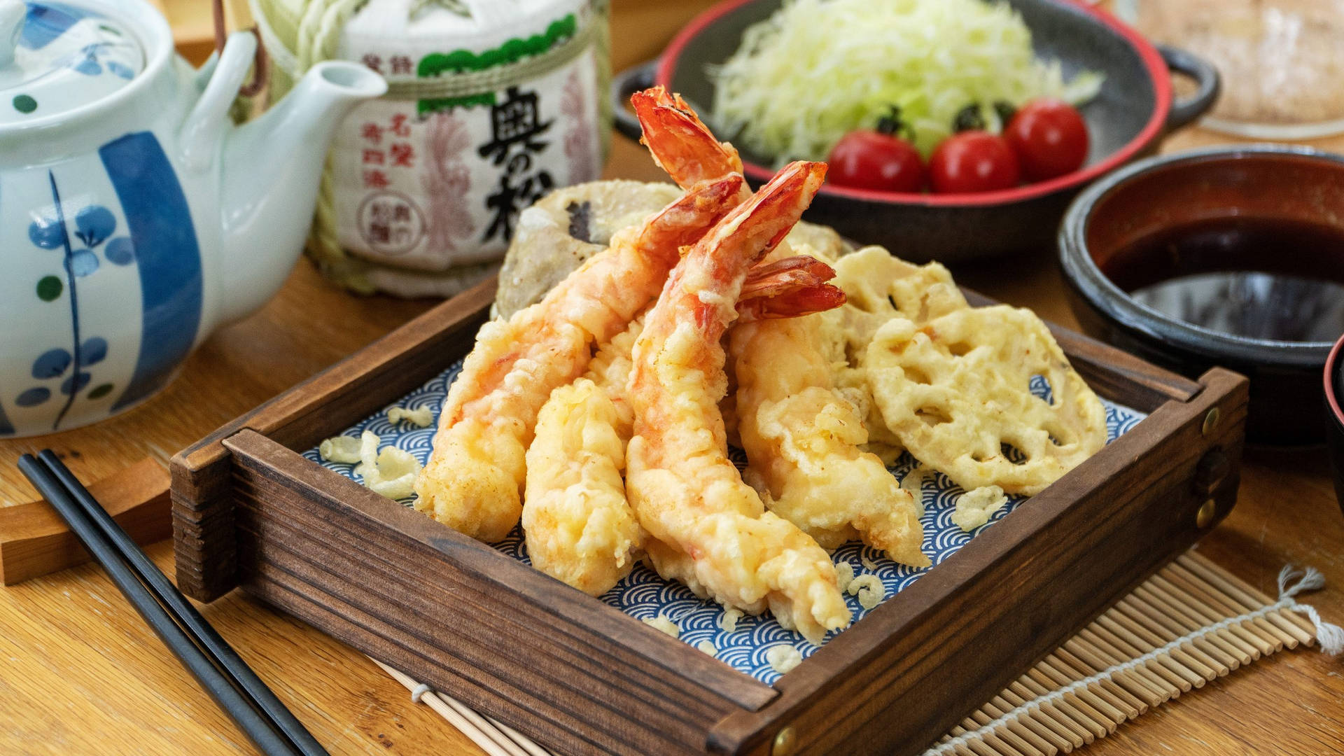 Fried Tempura And Tomatoes Background