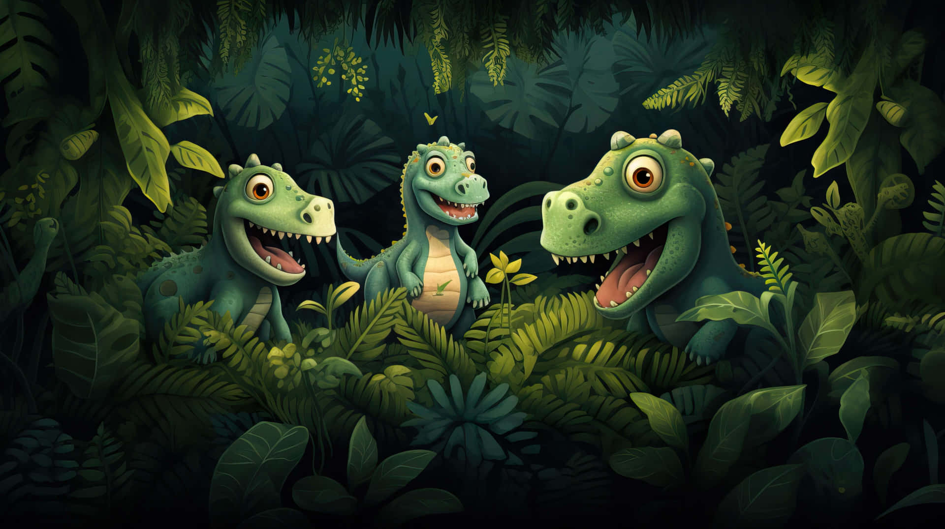Friendly Dinosaurs Jungle Desktop Wallpaper Background