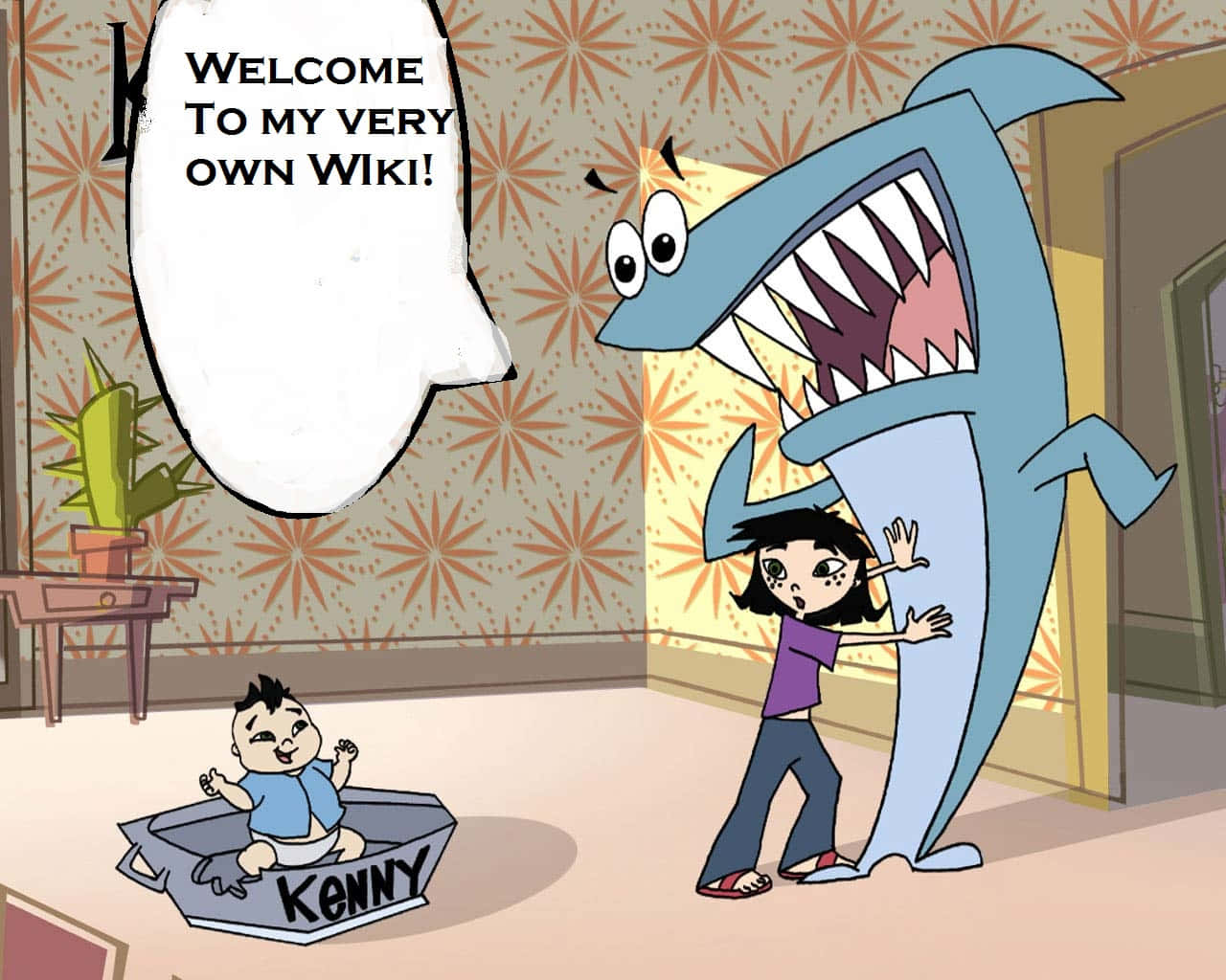 Friendly Kenny The Shark Swimming Under The Sea. Background