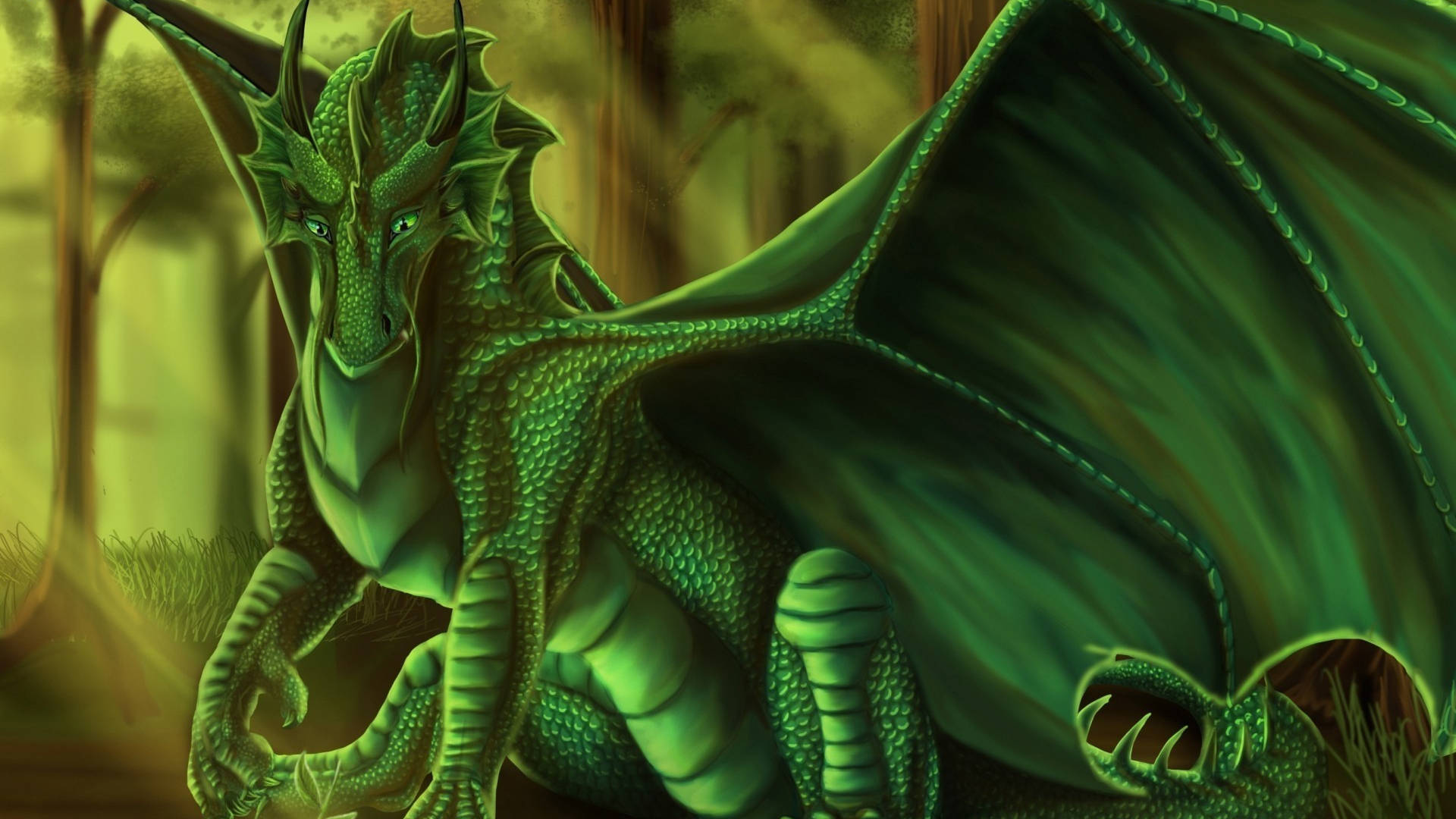 Friendly Winged Green Dragon Background
