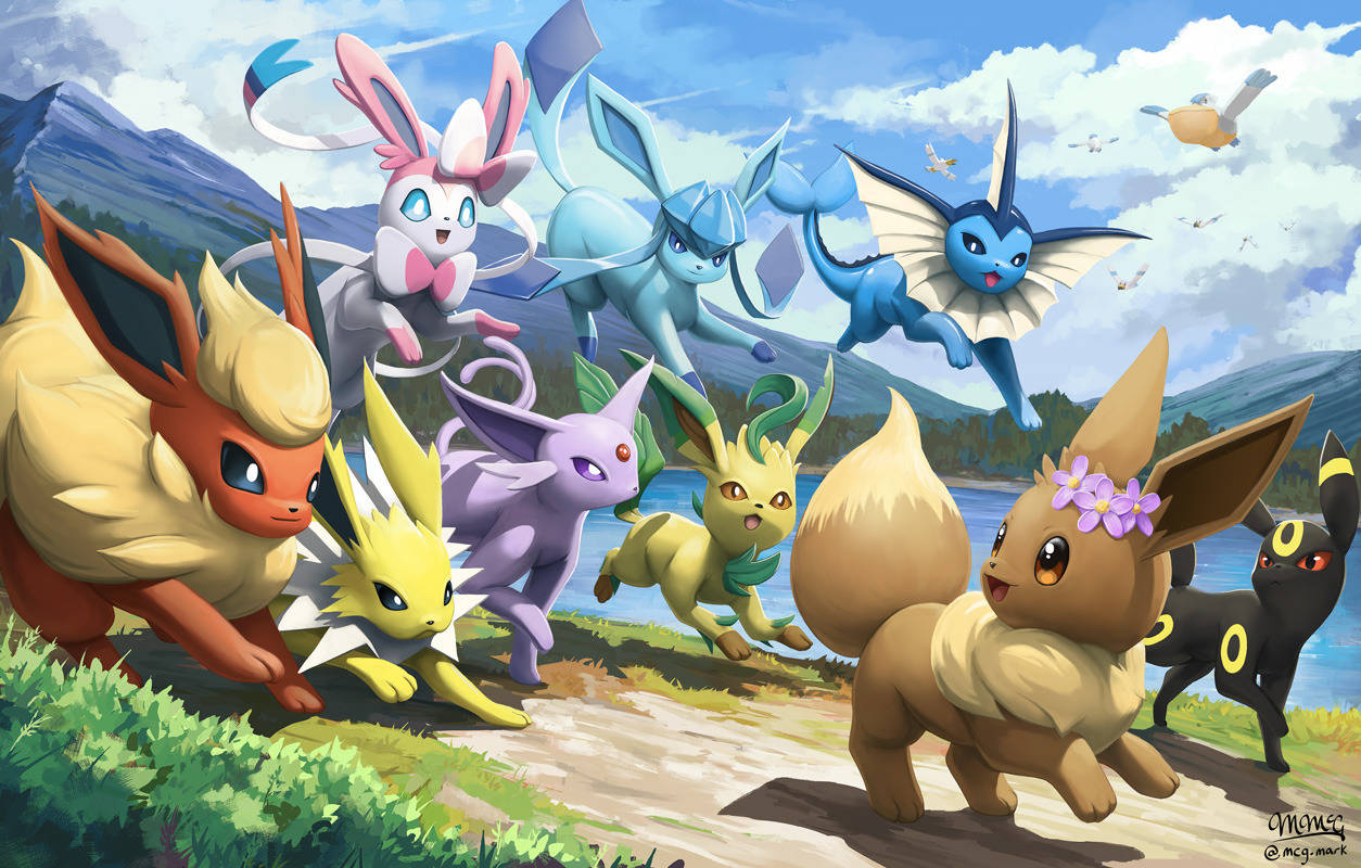 Friends Forever - Glaceon With Its Eevee Friends Background