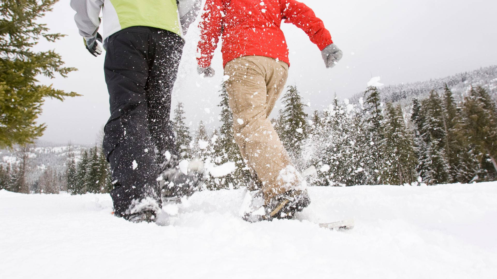 Friends Snowshoeing Mountain Background