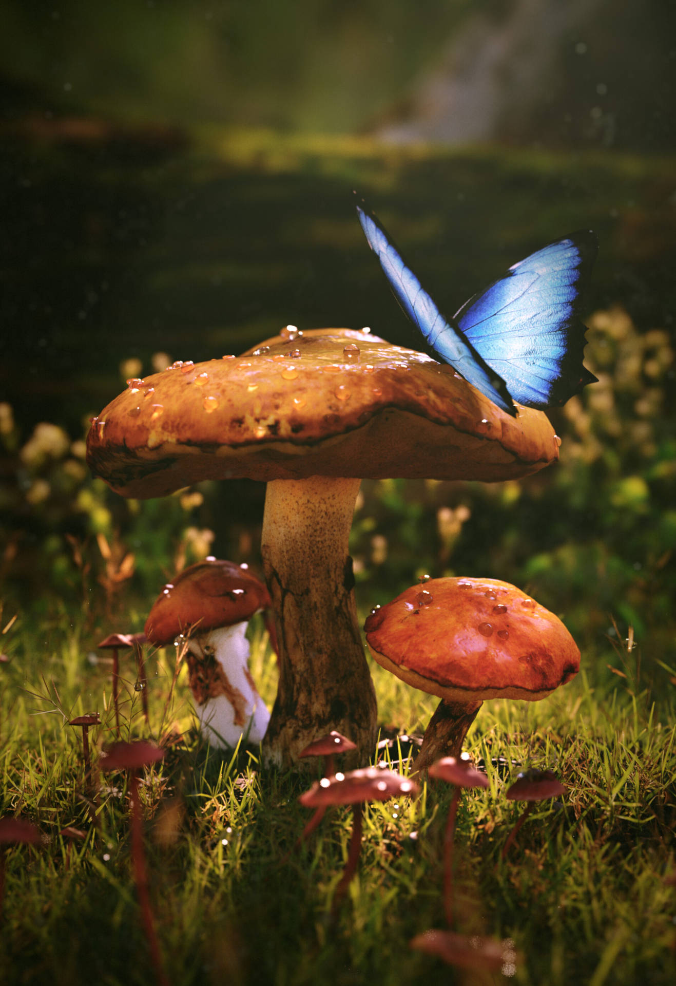 Friendship Between A Mushroom And Butterfly
