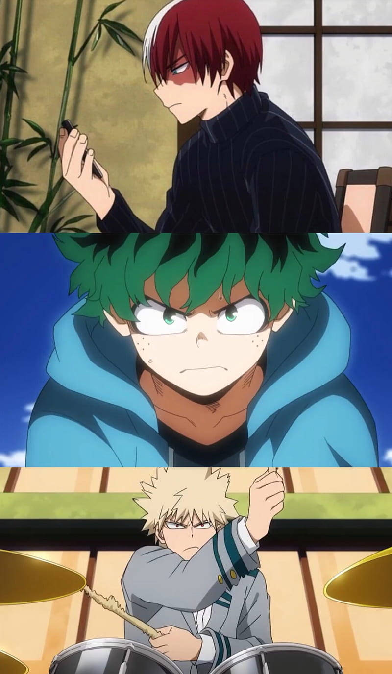 Friendship Between Deku, Todoroki, And Bakugou Background