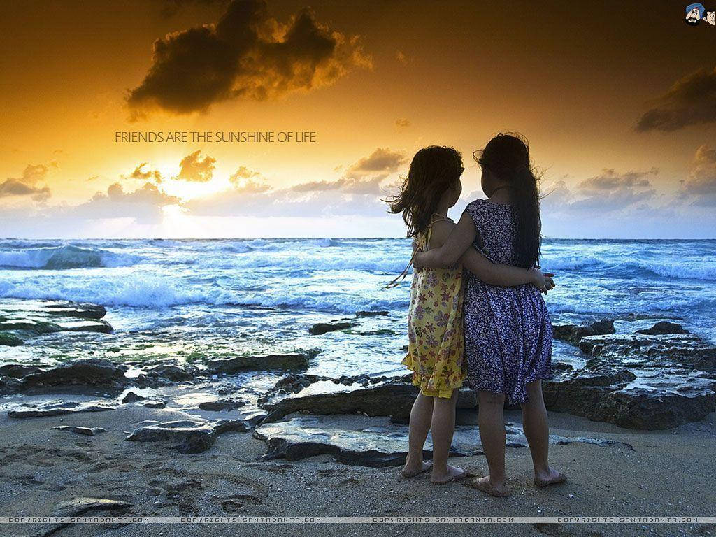 Friendship Of Girls On The Beach Background