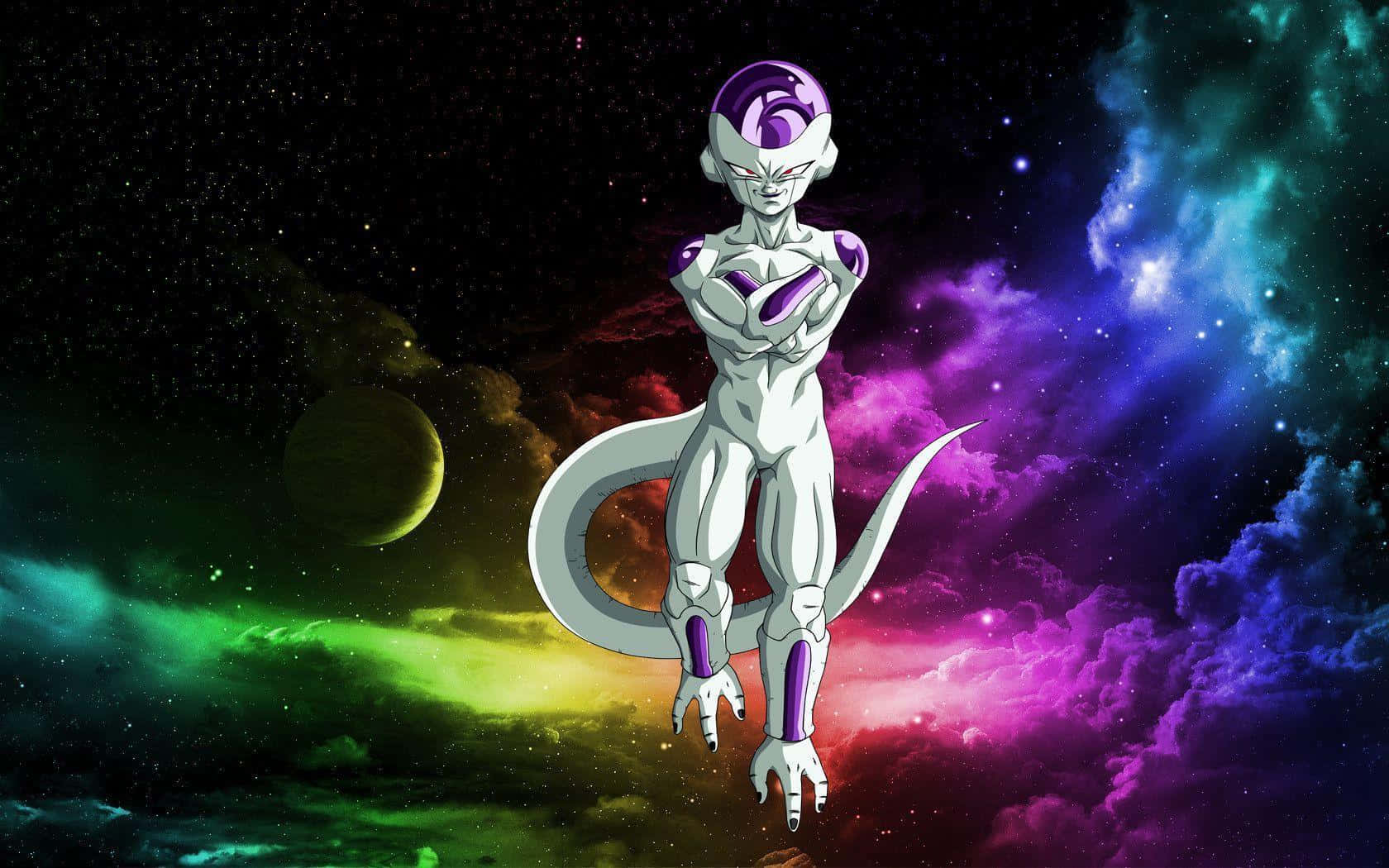 Frieza Floating In Colorful Clouds Background