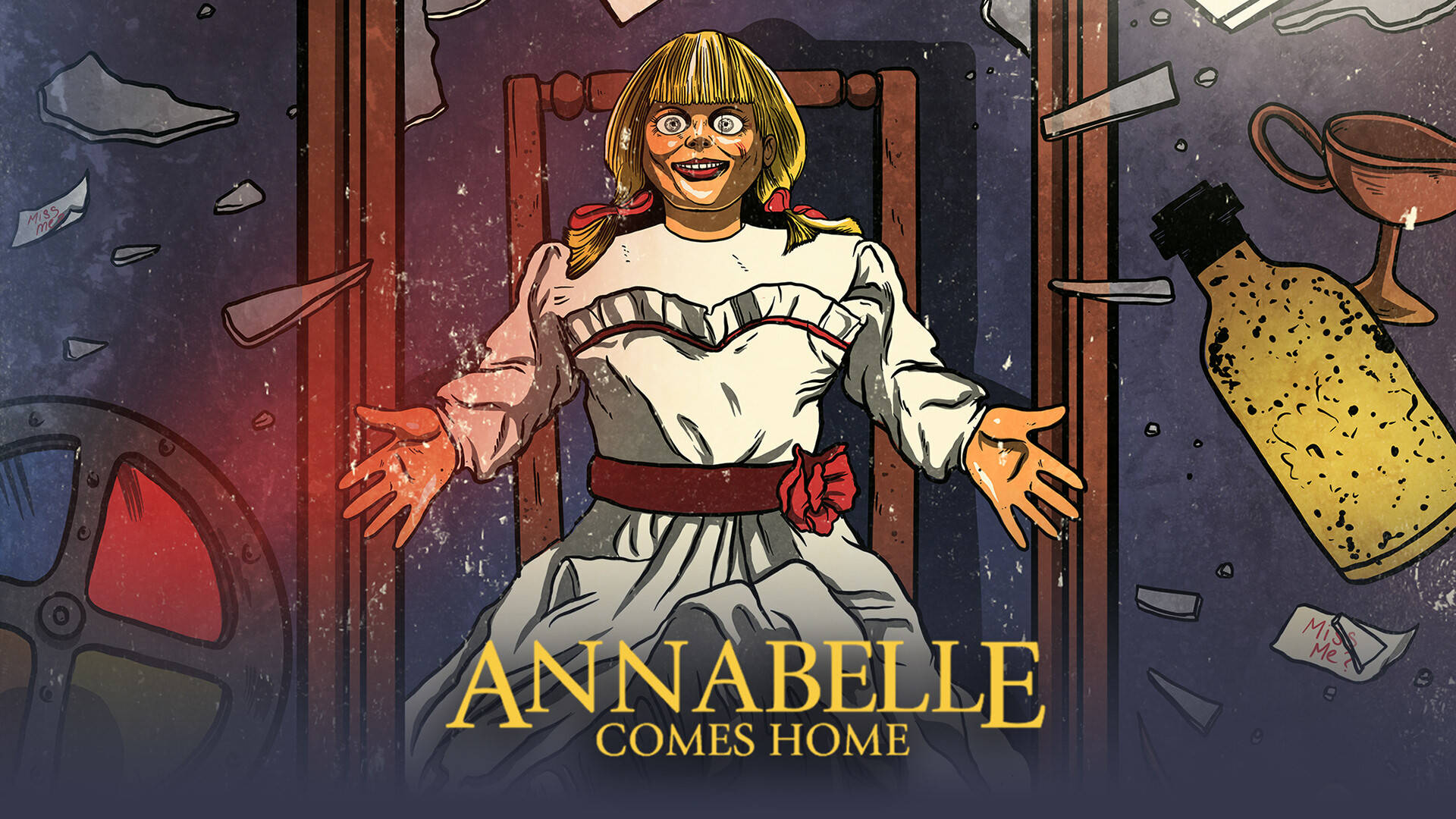 Frightening Adventure In Annabelle Comes Home Cartoon Poster Background