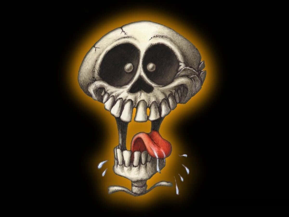 Frightening Halloween Skeleton In A Cemetery Background