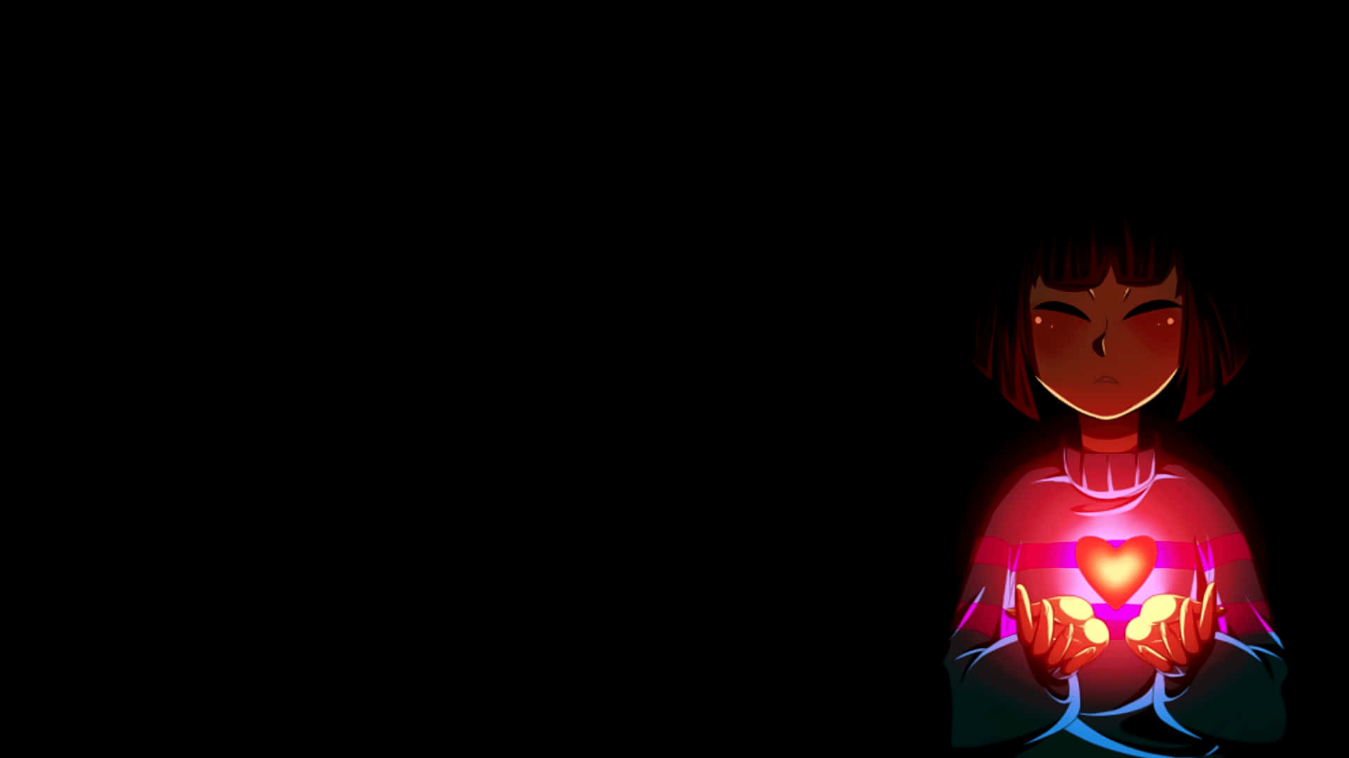 Frisk Standing Against The Ruins Of Their Adventure Background