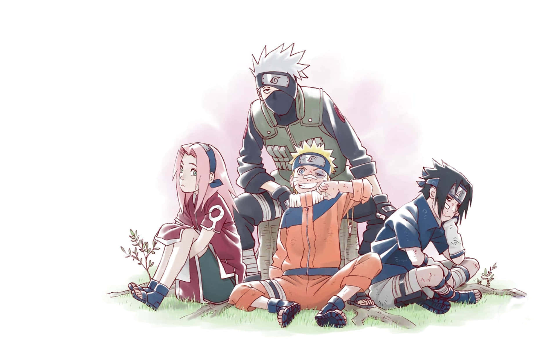 From Left To Right, Naruto Uzamaki, Sakura Haruno, Kakashi Hatake And Sasuke Uchiha Reunited As Team 7 Background