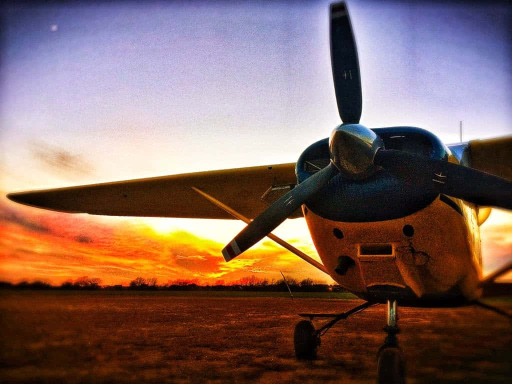 Front Engine Close Up Of Small Airplane Background