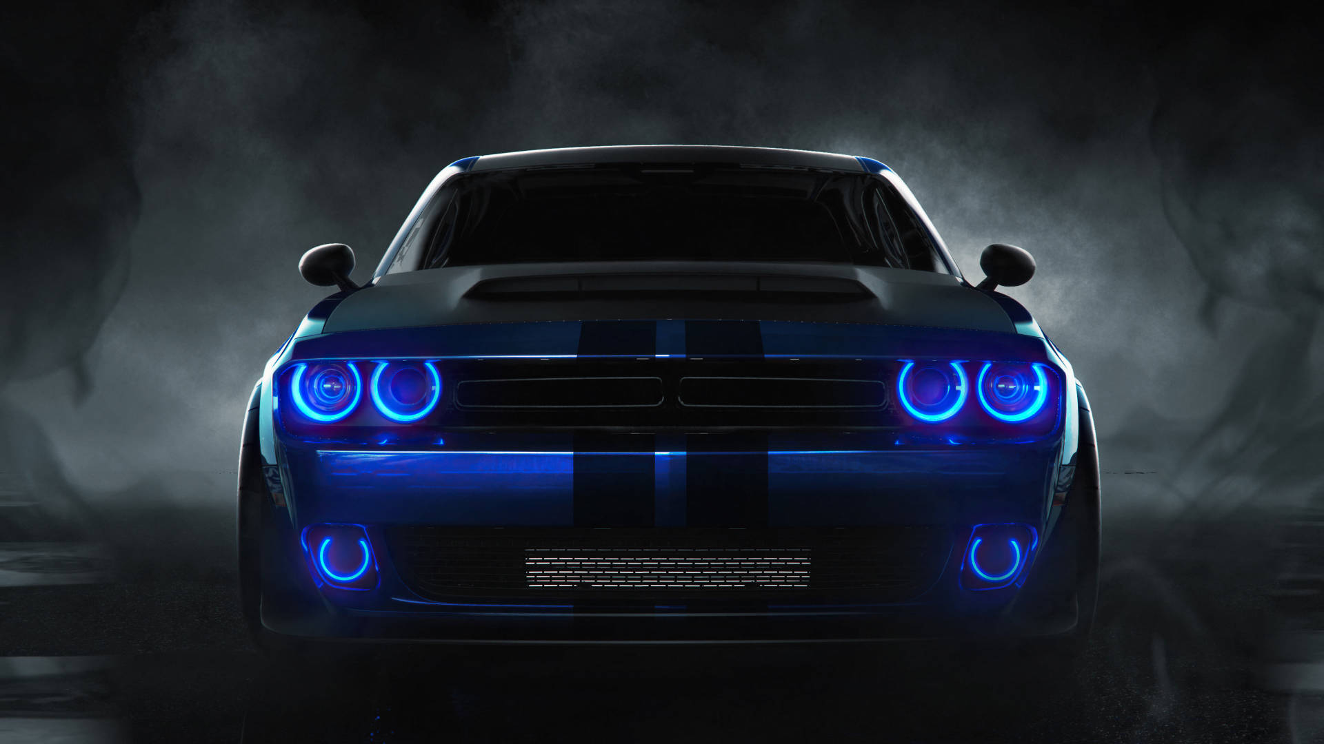 Front Of 2018 Blue Dodge Challenger Background