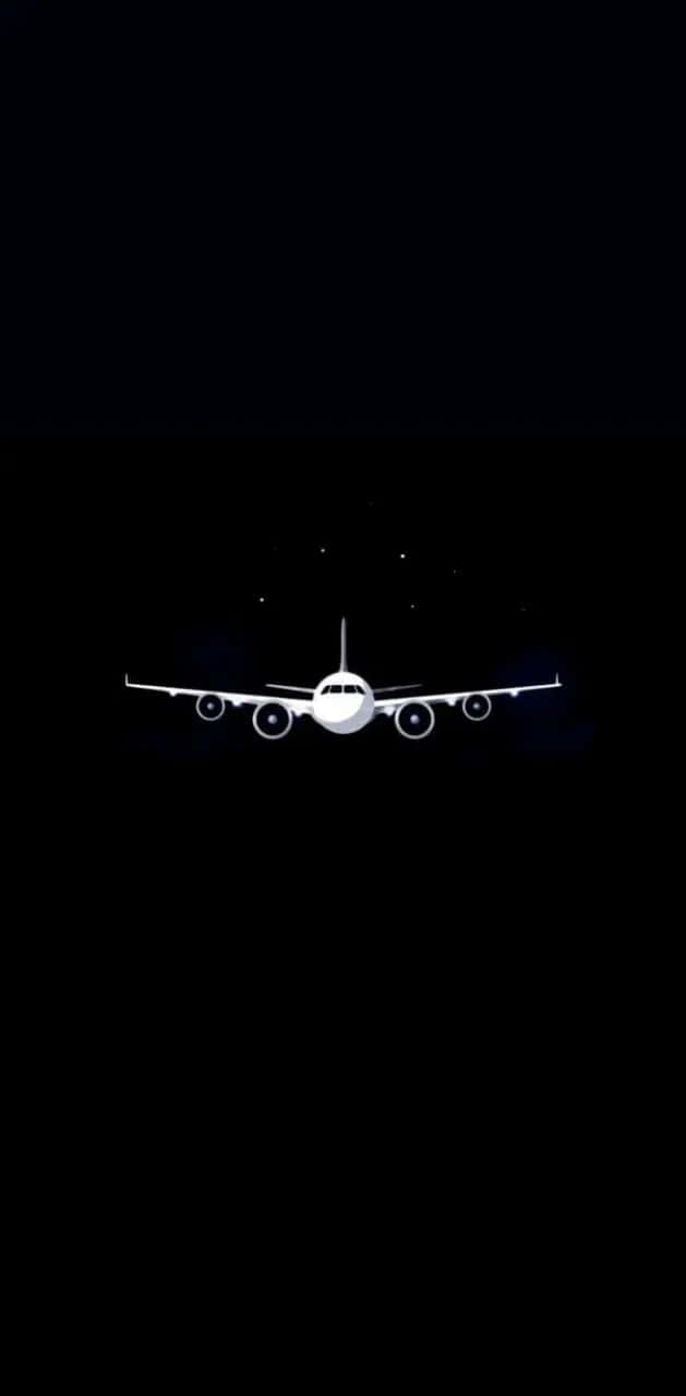 Front View Airplane Night Silhouette Background