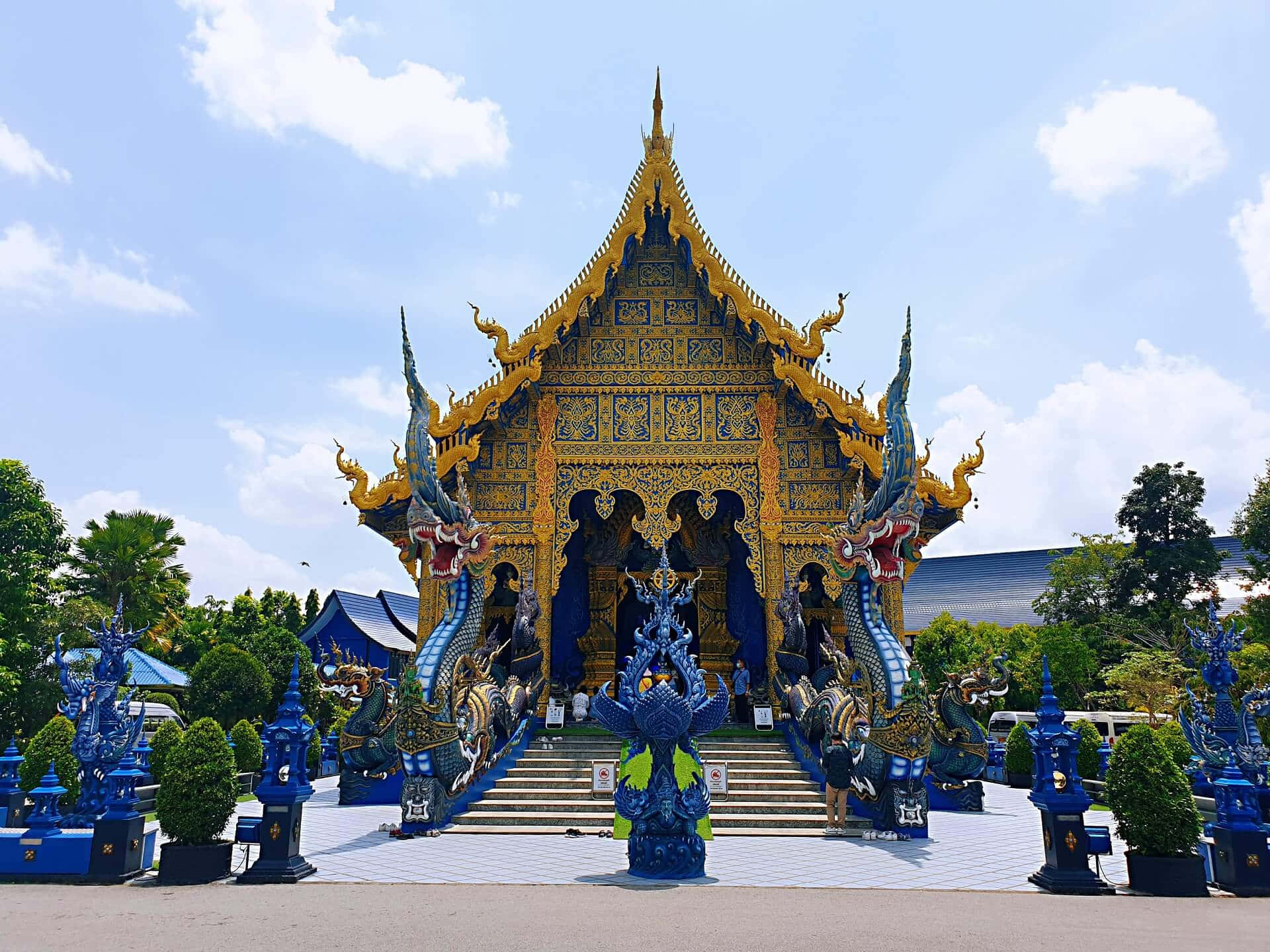 Front View Of Blue Temple In Chiang Rai Background