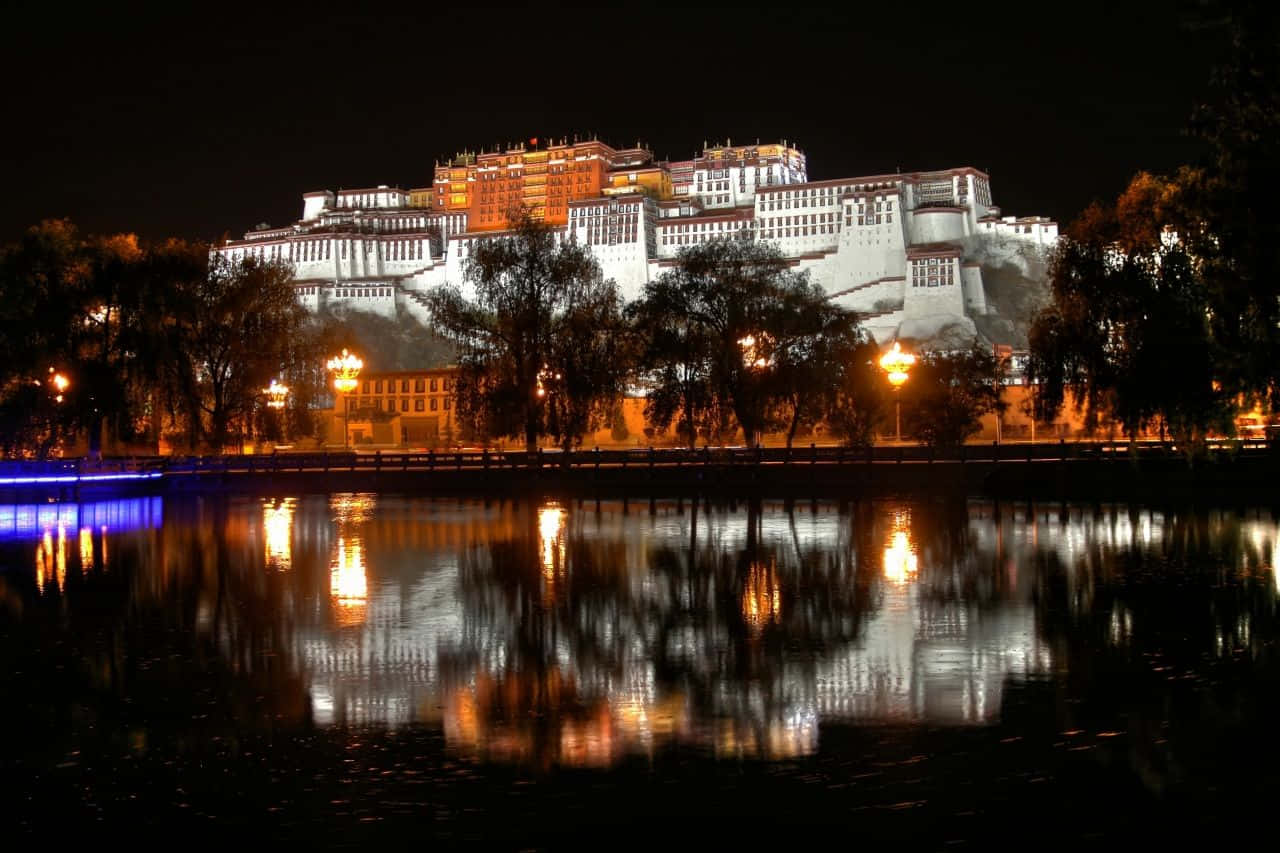 Front View Of Potala Palace In Lhasa At Night