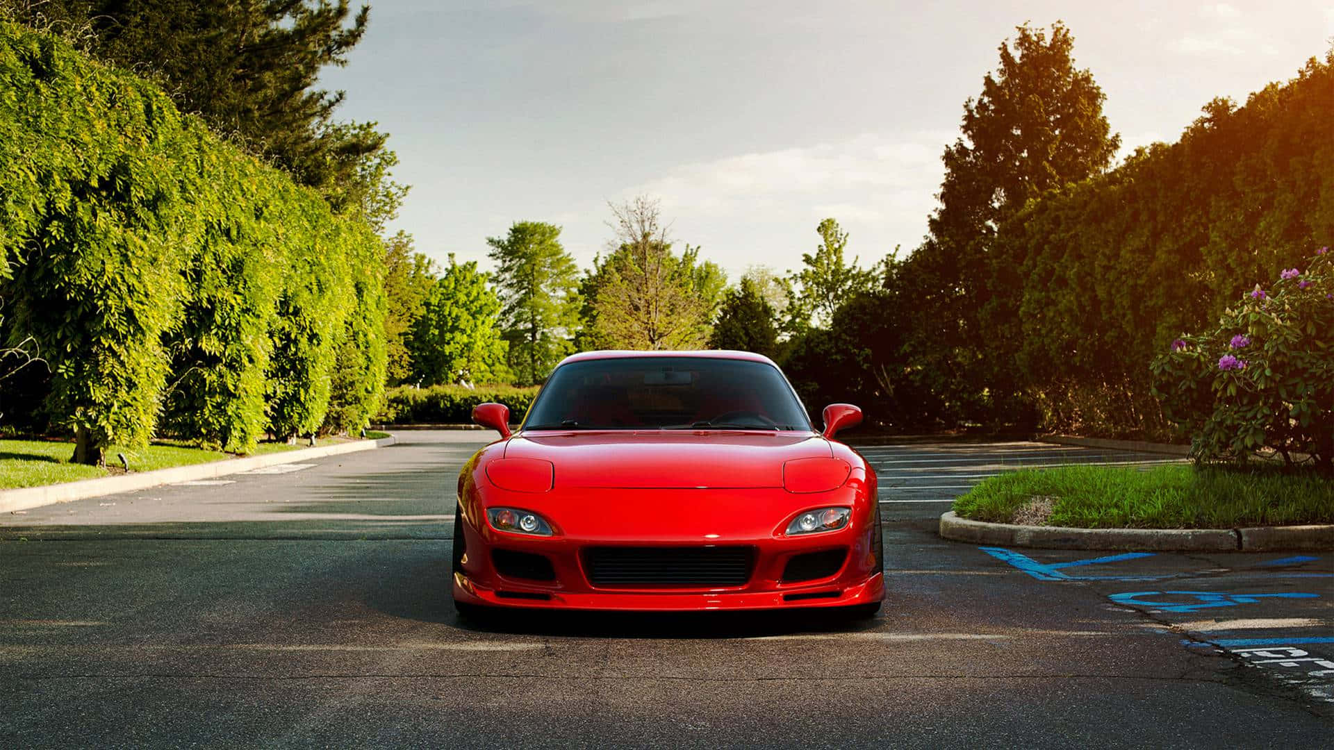Front View Of Red Mazda Rx7 Fc Classic Code Background
