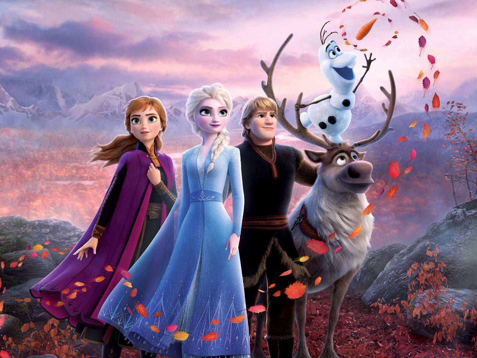 Frozen 2 Characters Led By Elsa Background