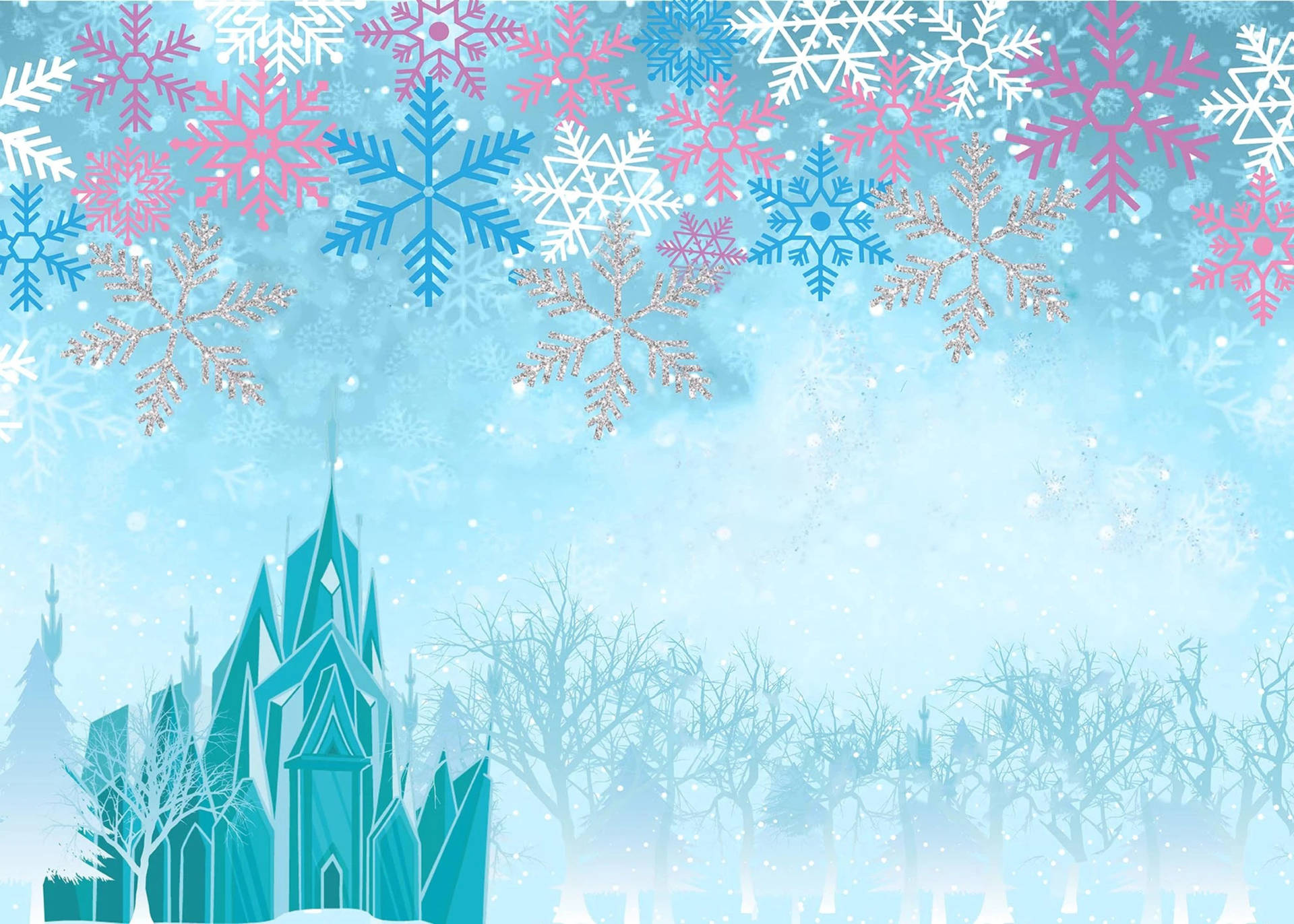 Frozen Castle Colorful Snowflakes Background