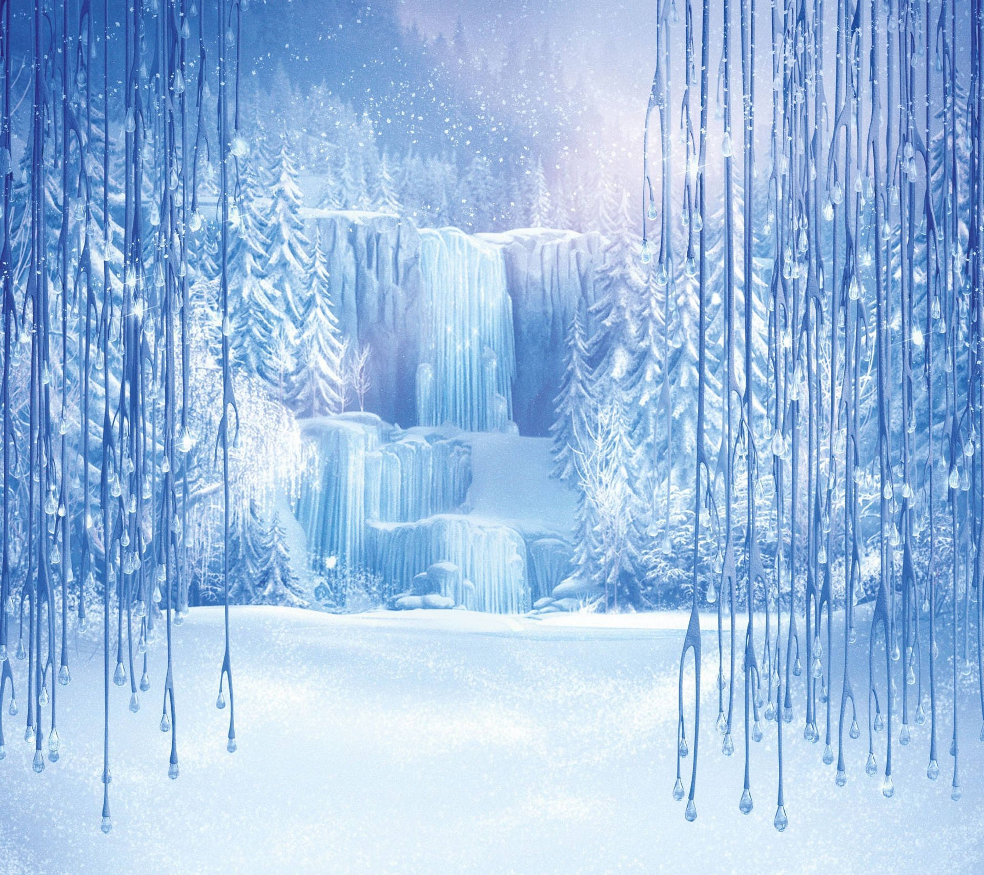 Frozen Castle Ice Waterfall Background